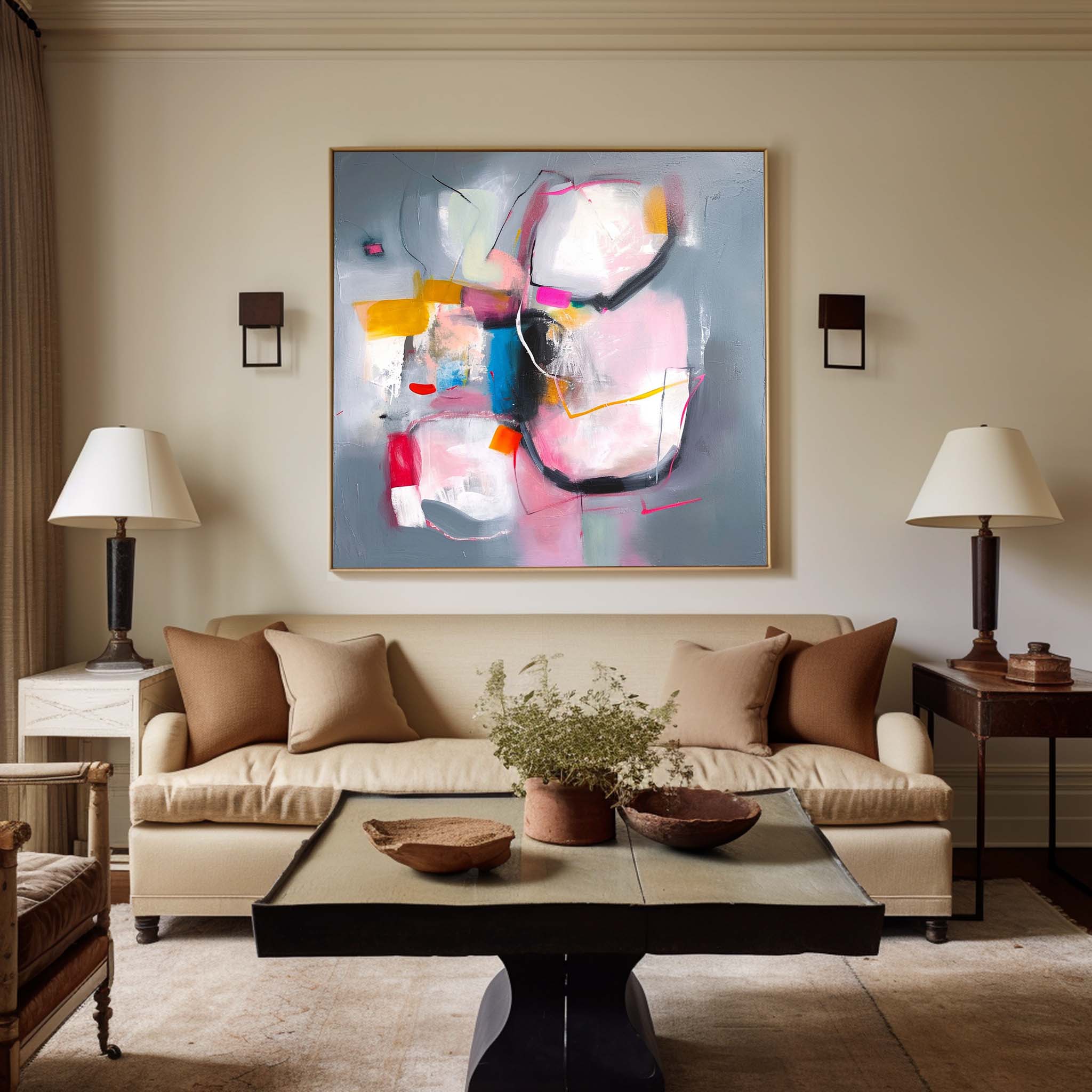 Square Abstract Fine Art Canvas Original hand painted wall art Contemporary Abstract Art For Sale
