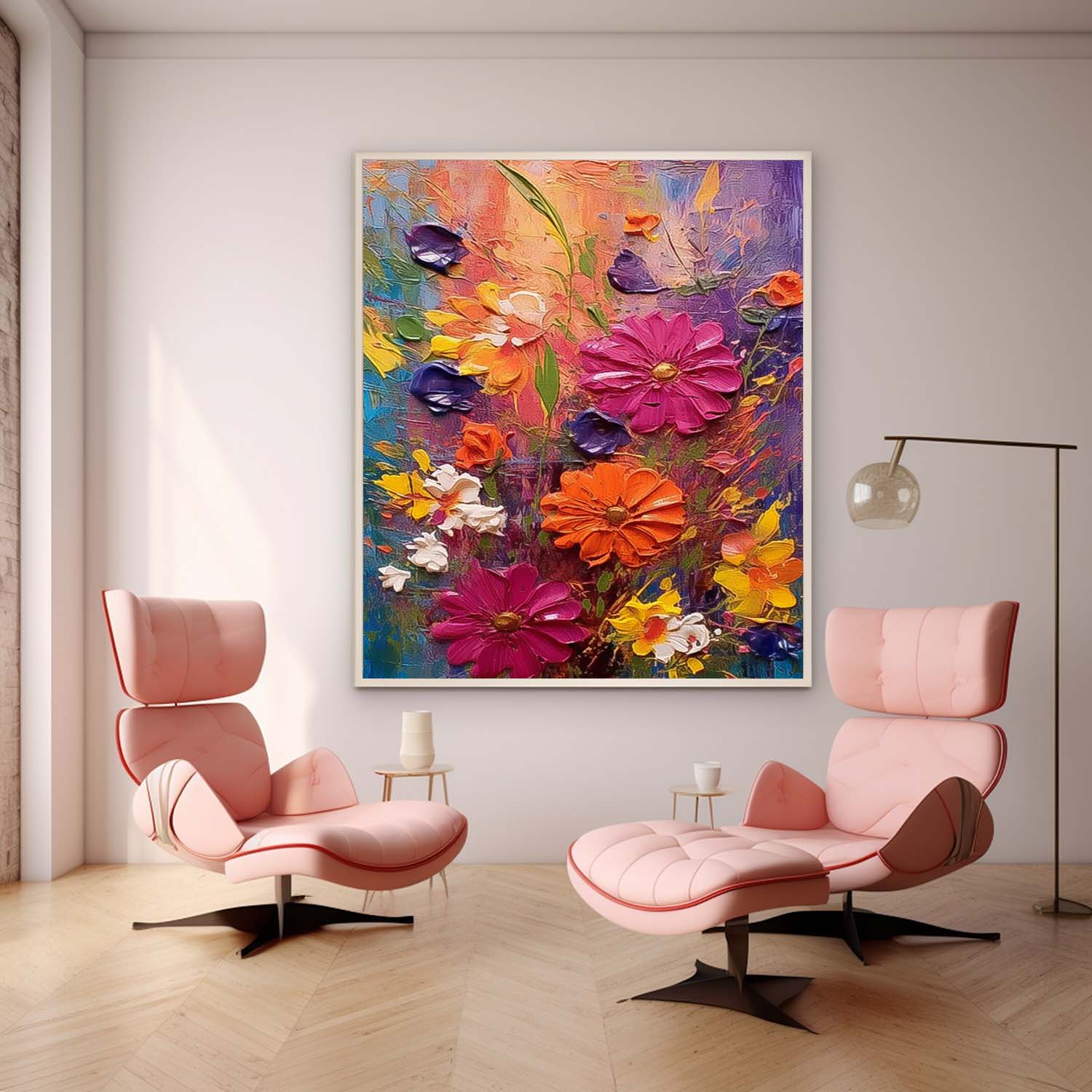 Original Floral Painting Abstract Flower Acrylic Painting On Canvas Boho Wall Decor Large Textured Wall Art Custom Home Decor