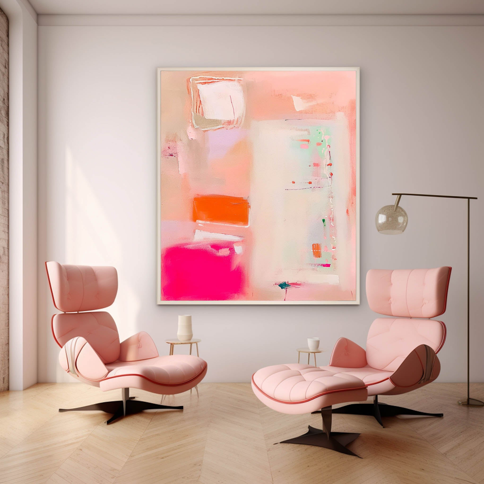 Modern Vibrant Pink Colorful Wall Art Quality Large Original Abstract Oil Painting On Canvas Home Decor