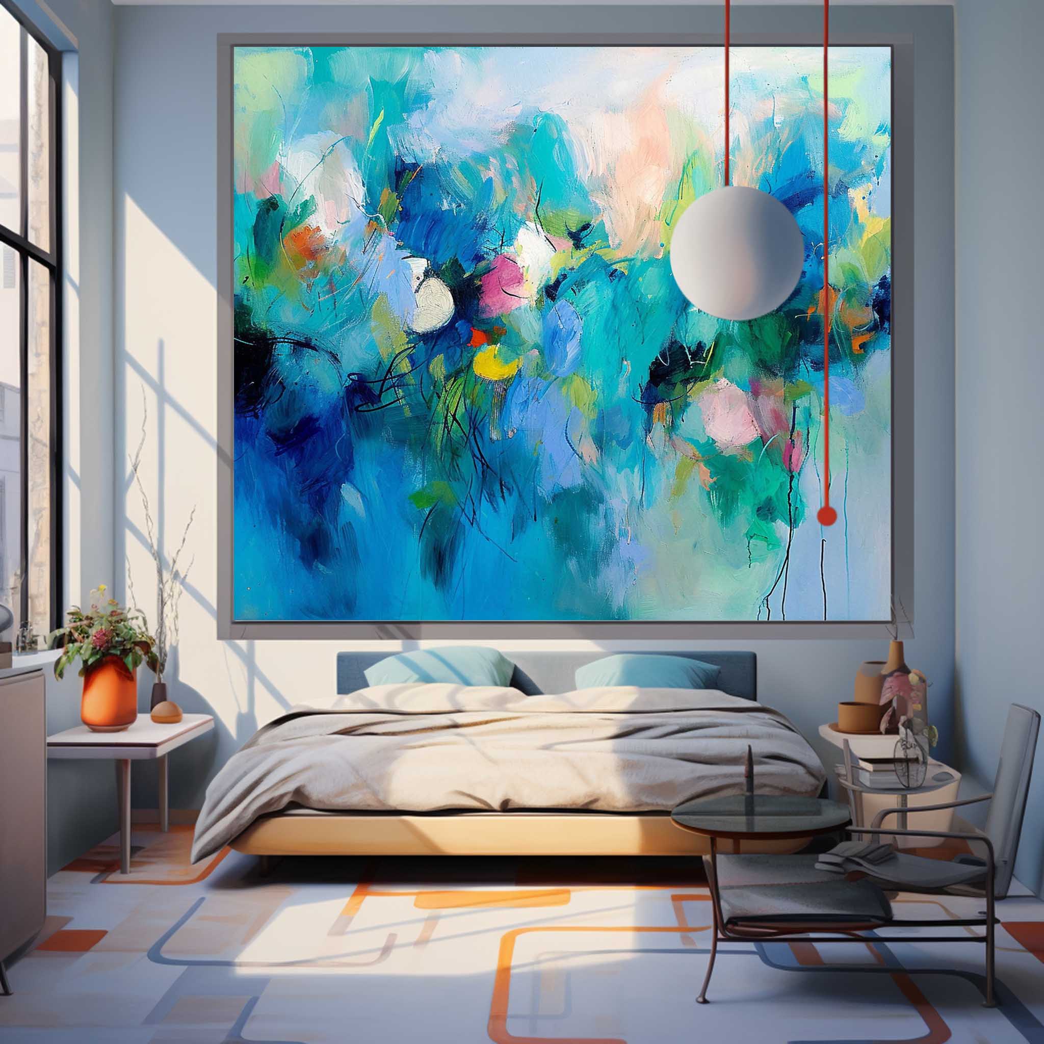 Original Wall Art Contemporary Abstract Oil Painting New Blue Abstract Painting  Home Decor