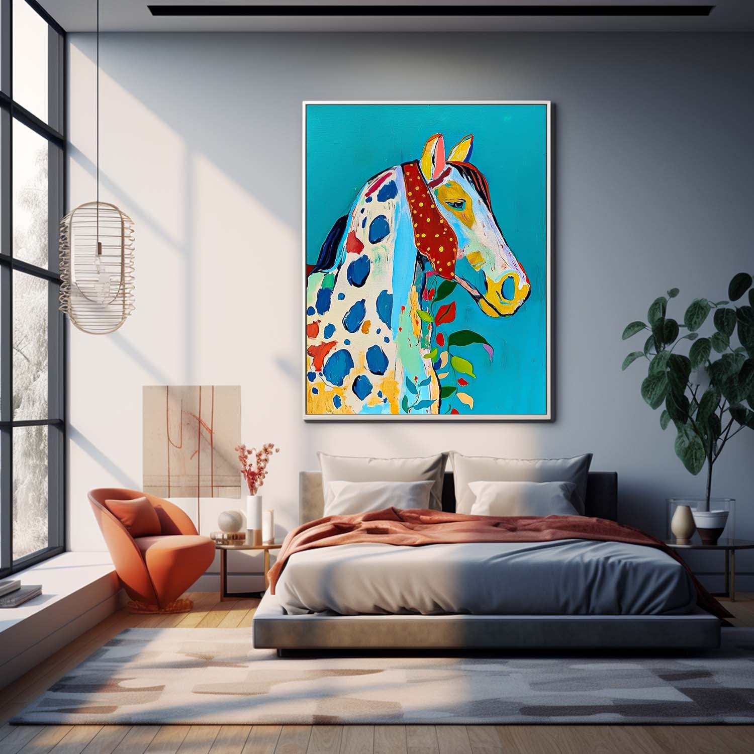 Modern Blue Horse Abstract Wall Art Minimalism Graffiti Animal Oil Painting Large Acrylic Painting Home Decor