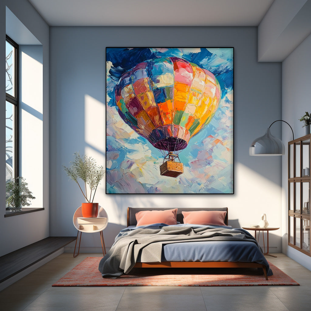 Abstract Scenery Oil Painting Large Hot Air Balloon Painting On Canvas Colorful Landscape Texture Artwork
