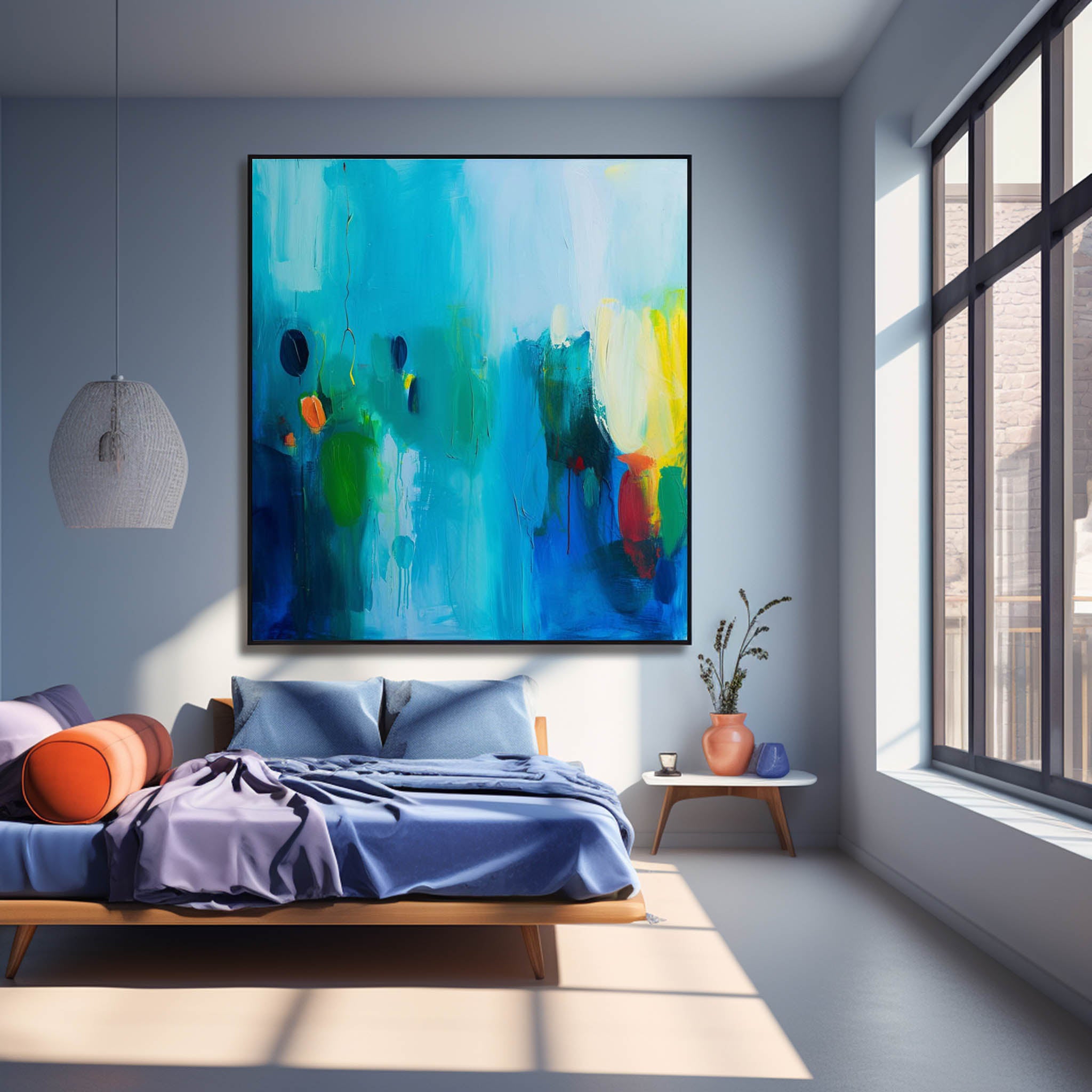 Colorful Square Abstract Texture Oil Painting Bright Blue Large Acrylic Painting On Canvas Original Modern Wall Art Home Decor