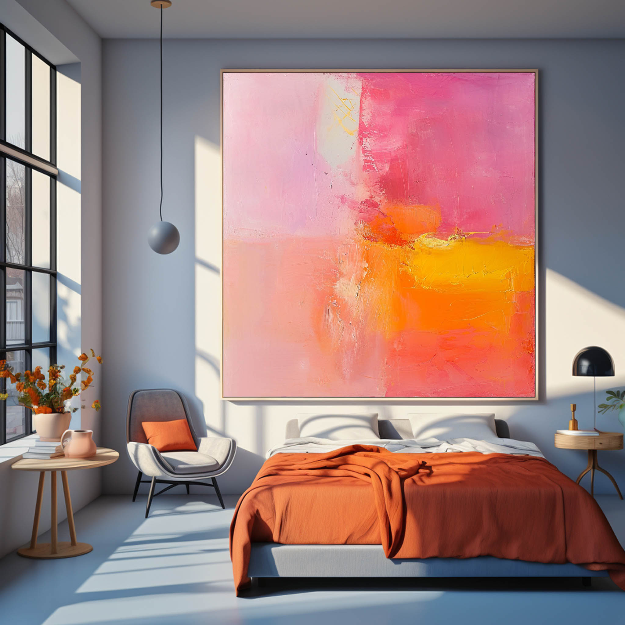 Framed Abstract Wall Art Original Abstract Painting For Sale Pink And Yellow Painting Canvas For Living Room
