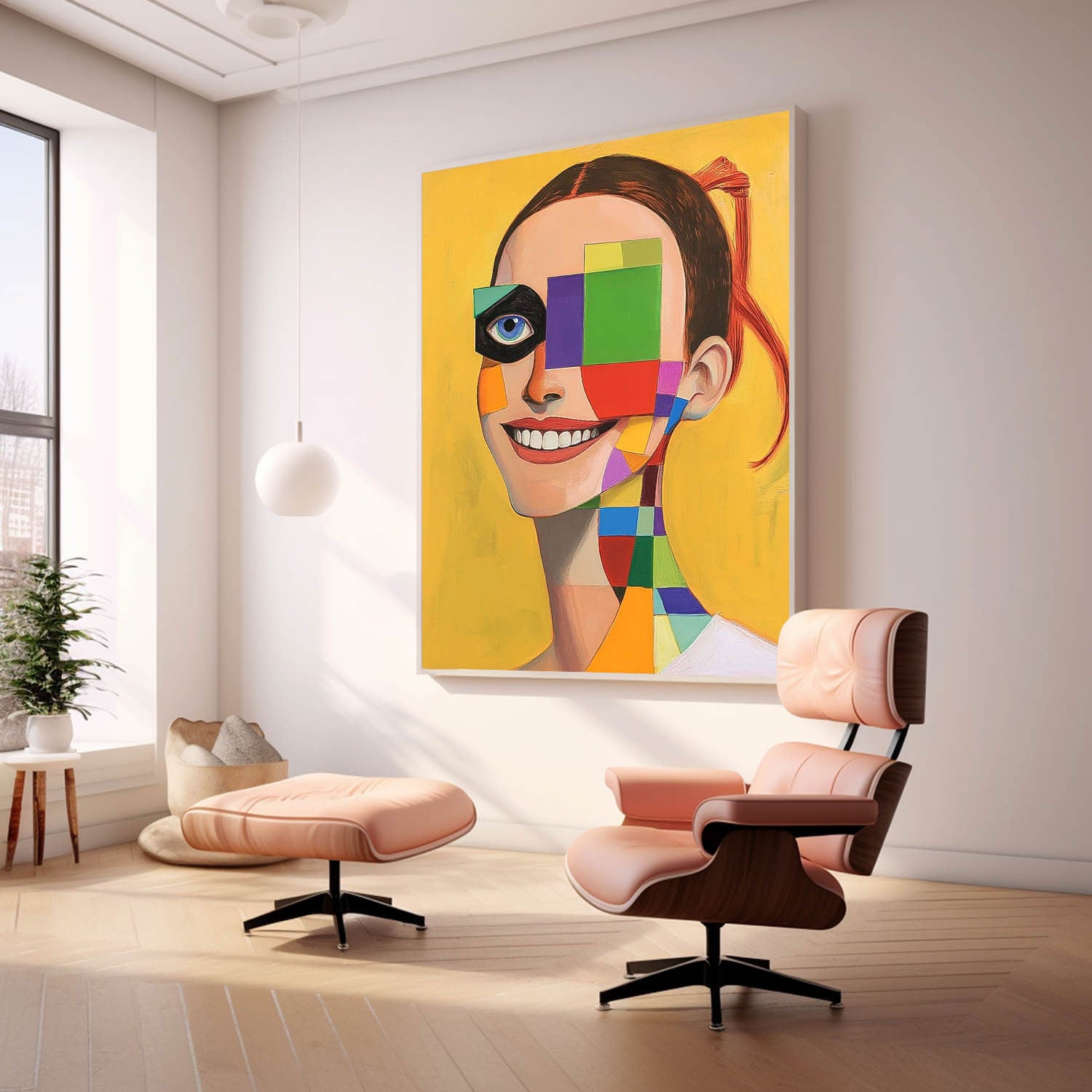 Original Texture Girl Wall Art Abstract Geometric Face Oil Painting On Canvas Lady Contemporary Artwork