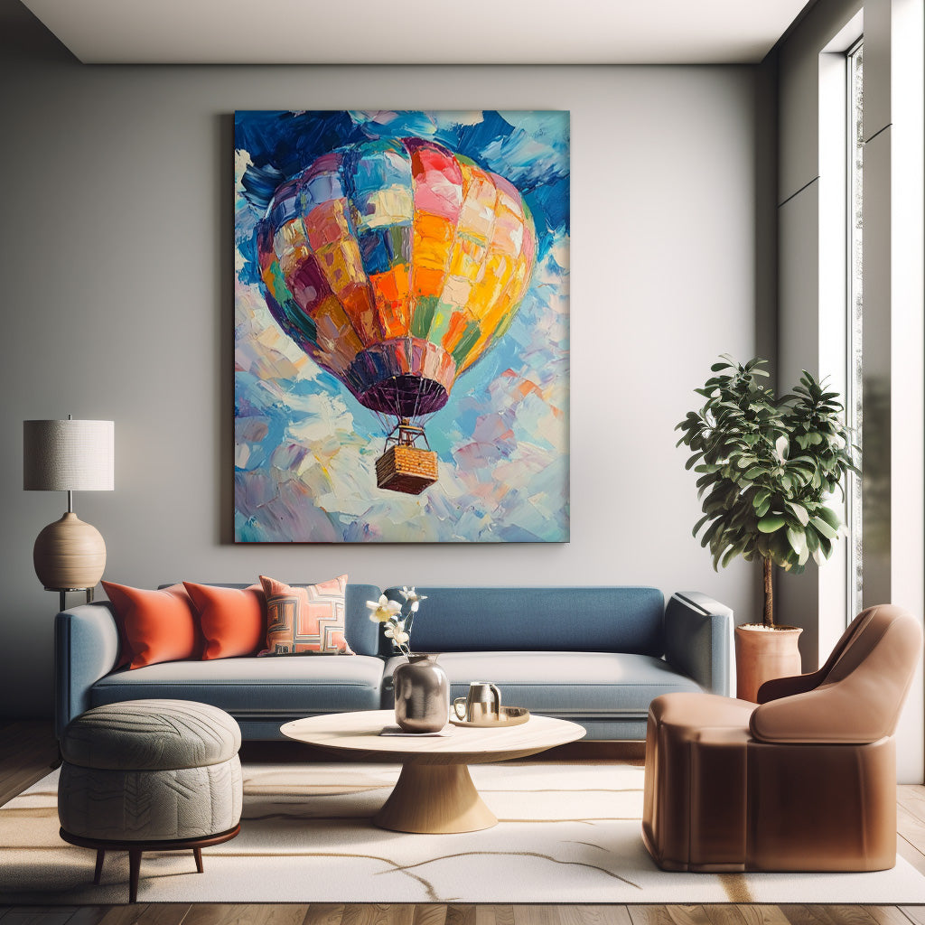 Abstract Scenery Oil Painting Large Hot Air Balloon Painting On Canvas Colorful Landscape Texture Artwork