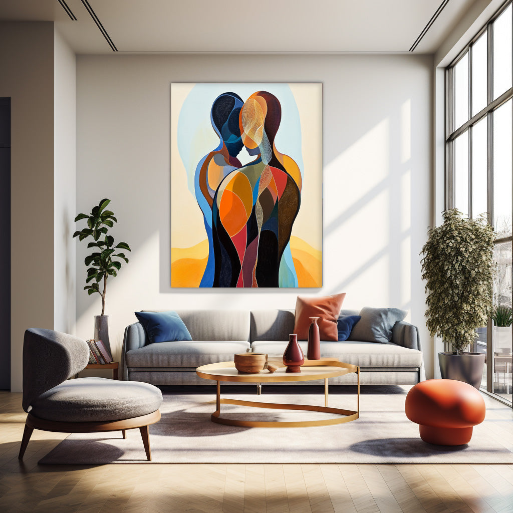 Large Portrait Artwork Original Figure Acrylic Painting Canvas Colorful Lovers Abstract Wall Art