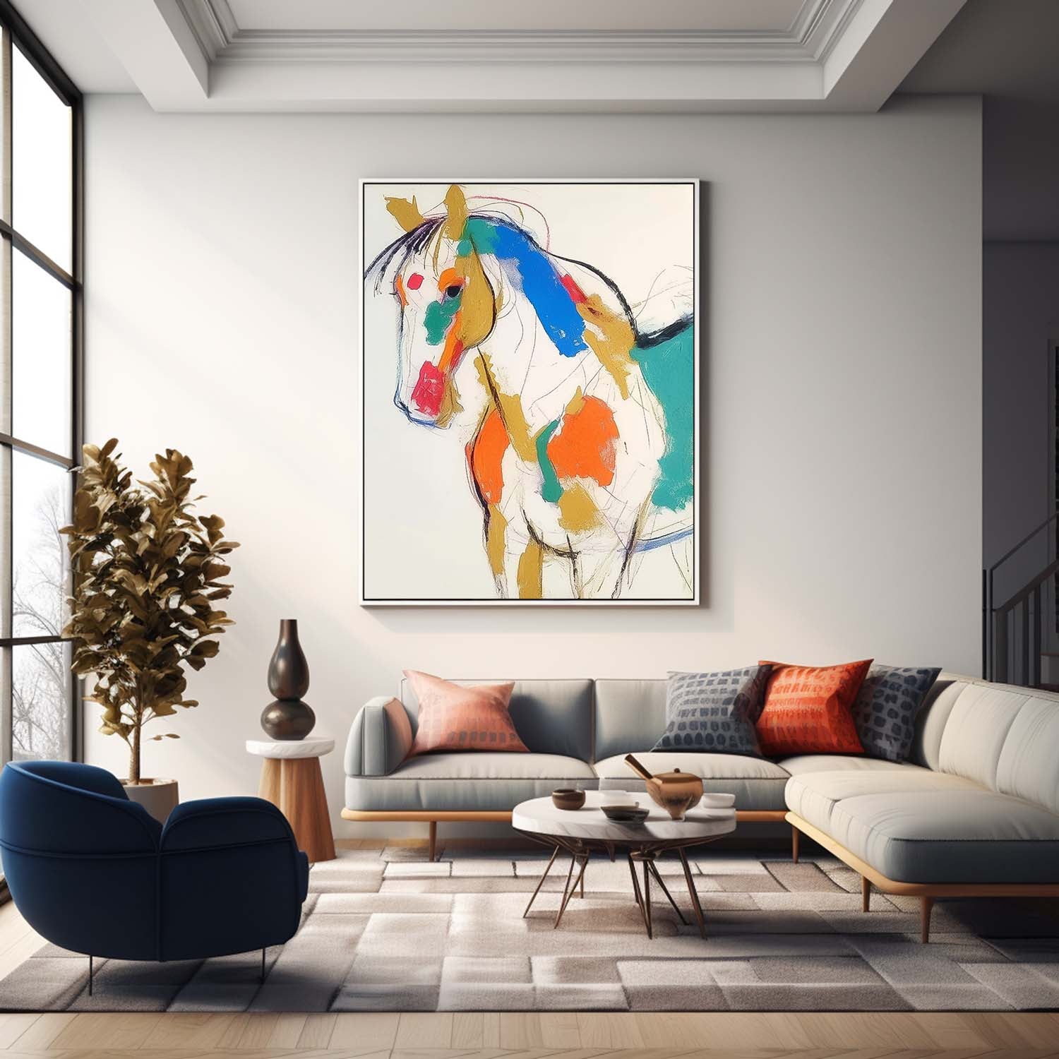 Minimalism Animal Oil Painting Large Horse Acrylic Painting Modern Colorful Abstract Wall Art Home Decor