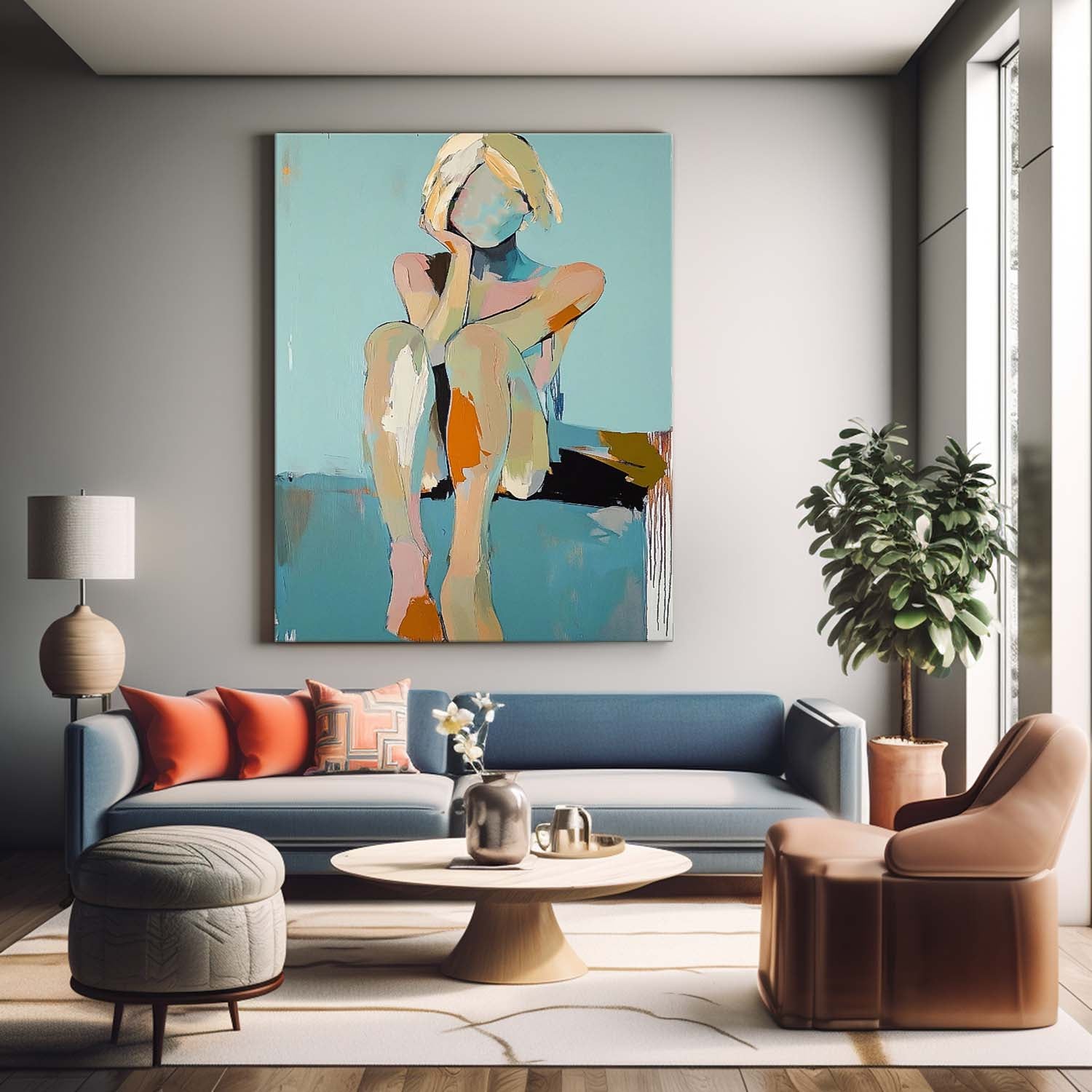 Large Faceless Portrait Painting Abstract Lady Painting Woman Face Artwork Original Wall Art Framed Home Decor