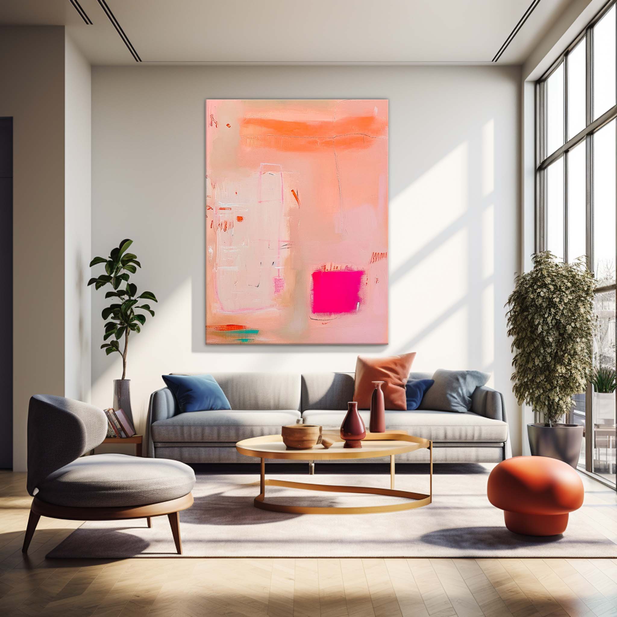 Original Abstract Oil Painting On Canvas Modern Vibrant Pink Colorful Wall Art Quality Large Home Decor