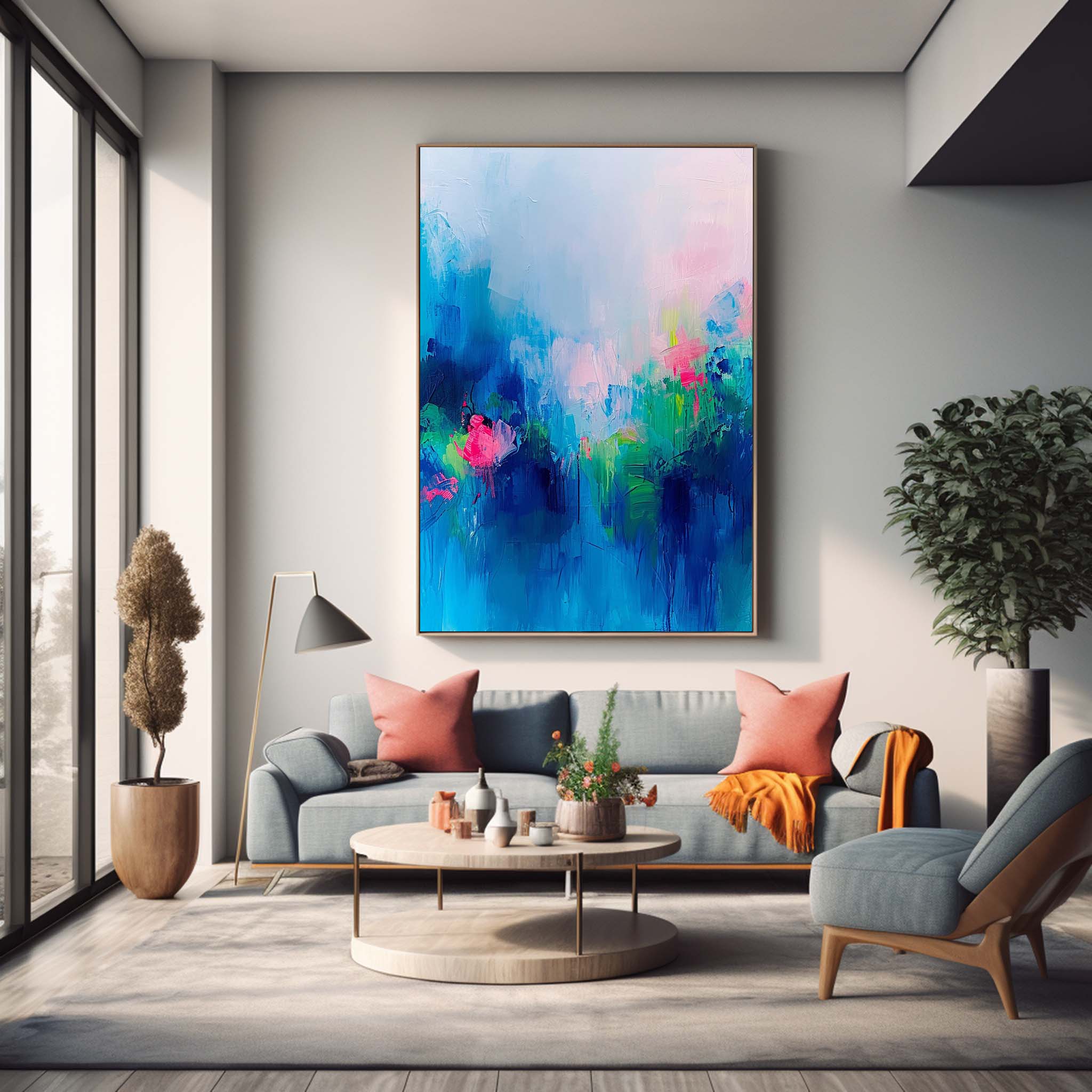 Modern Warm Blue Quality Large Art Famous Abstract Artwork Original Oil Painting On Canvas Home Decor
