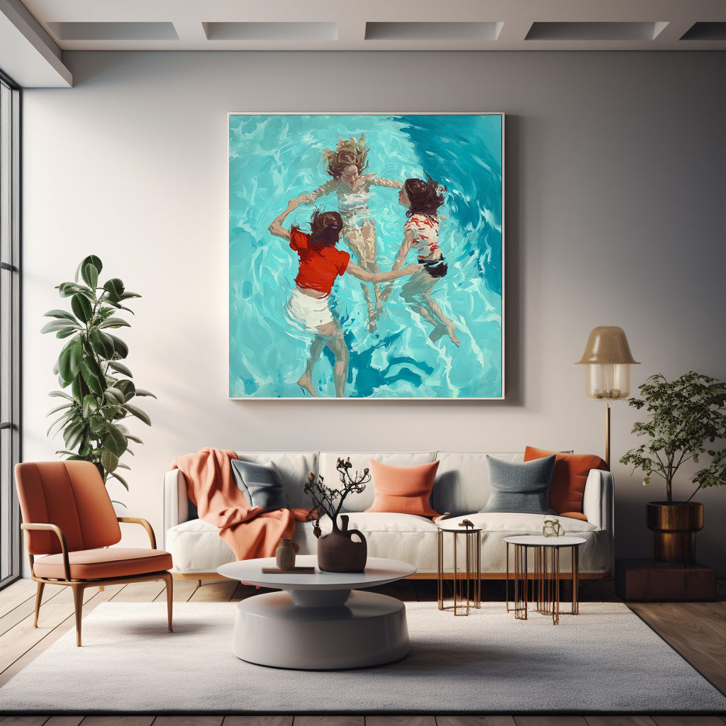 Lovely Lady Artwork Original Girl swimming Wall Art Diving In Ocean Sensual Woman Acrylic Painting