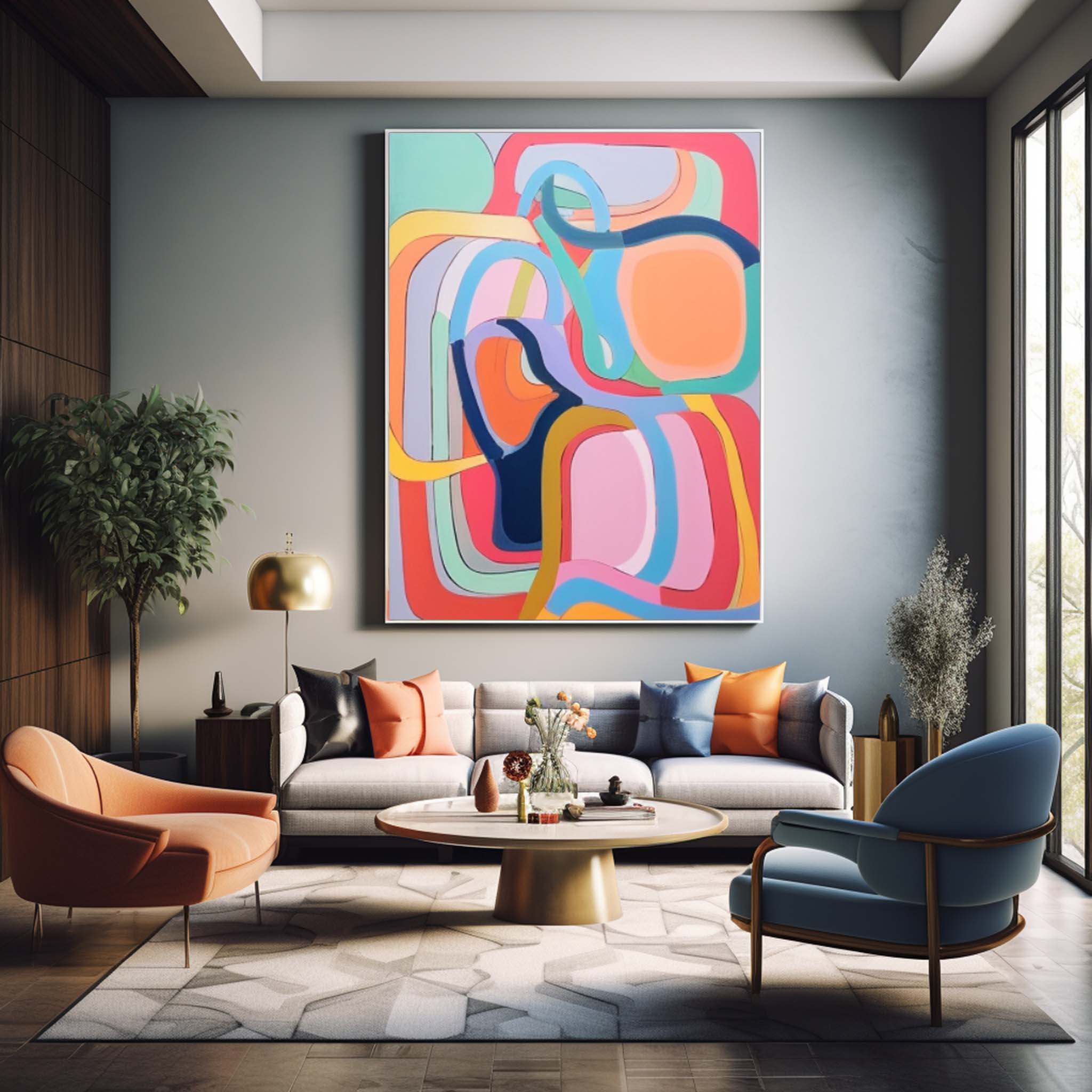 Extra Large Canvas Art Pink Line Original Abstract Oil Painting Modern Wall Art Home Decor
