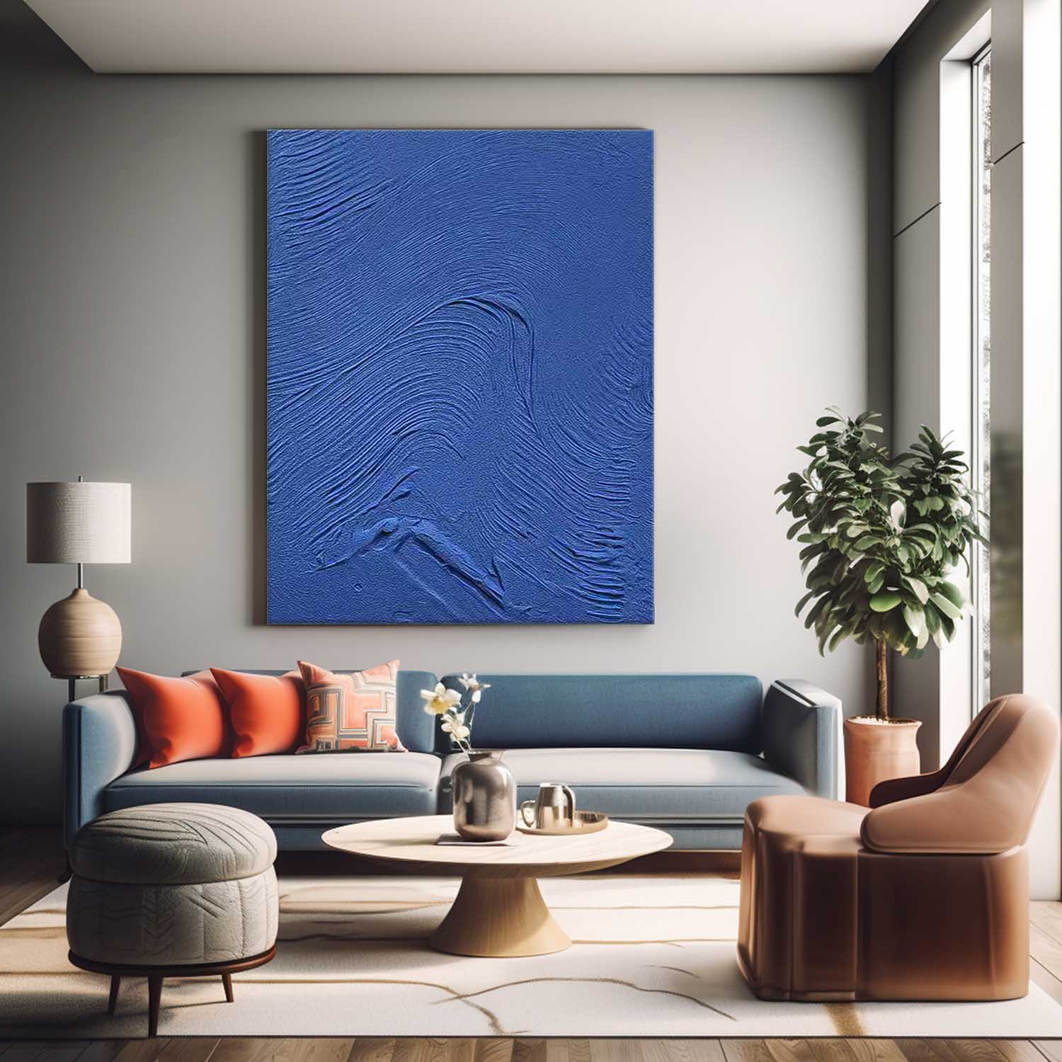 Large Wall Art Texture Minimalist Canvas Oil Painting Abstract Acrylic Painting Original Blue Artwork