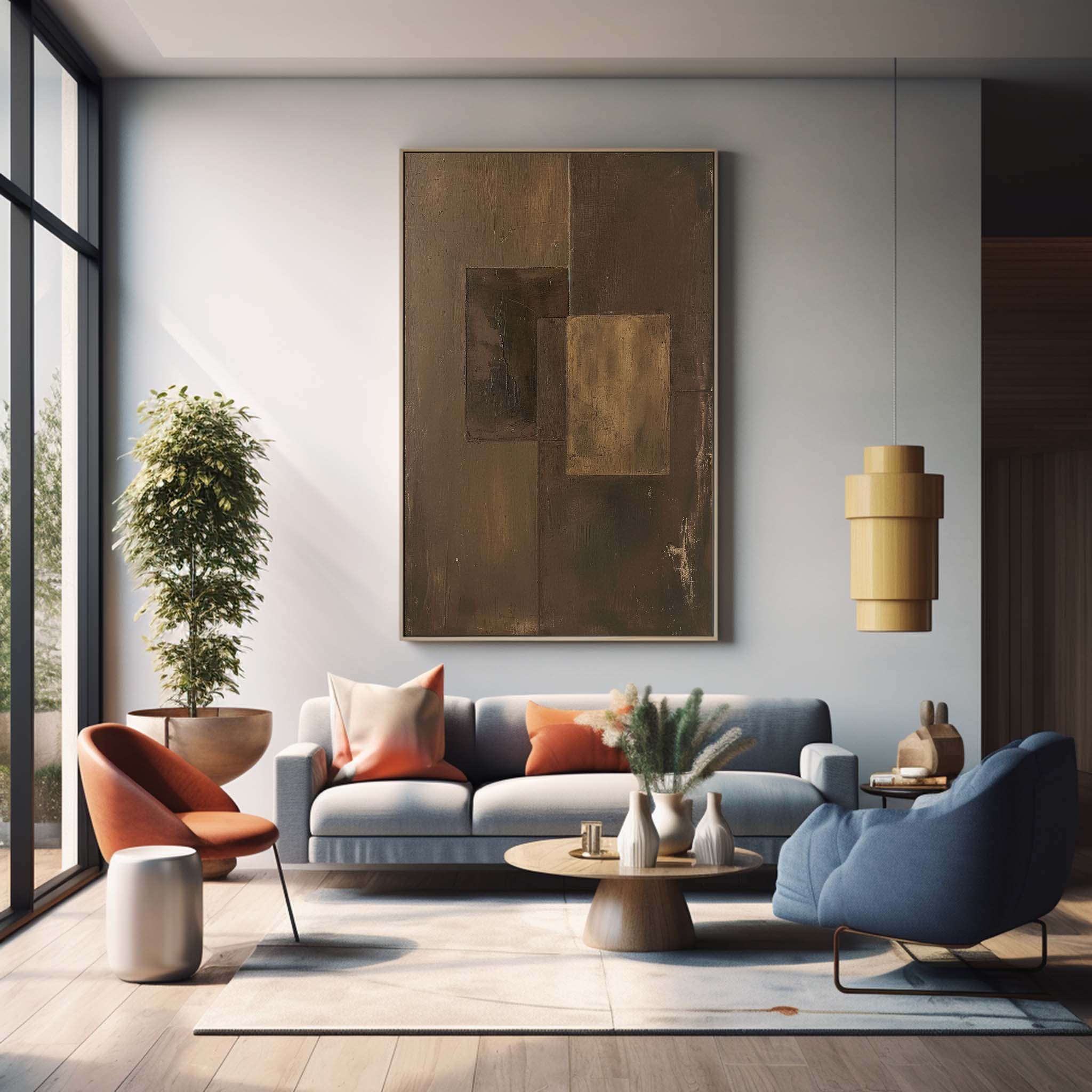 Brown Modern Minimalist  Wall Art Large Original Abstract Oil Painting On Canvas For Living Room