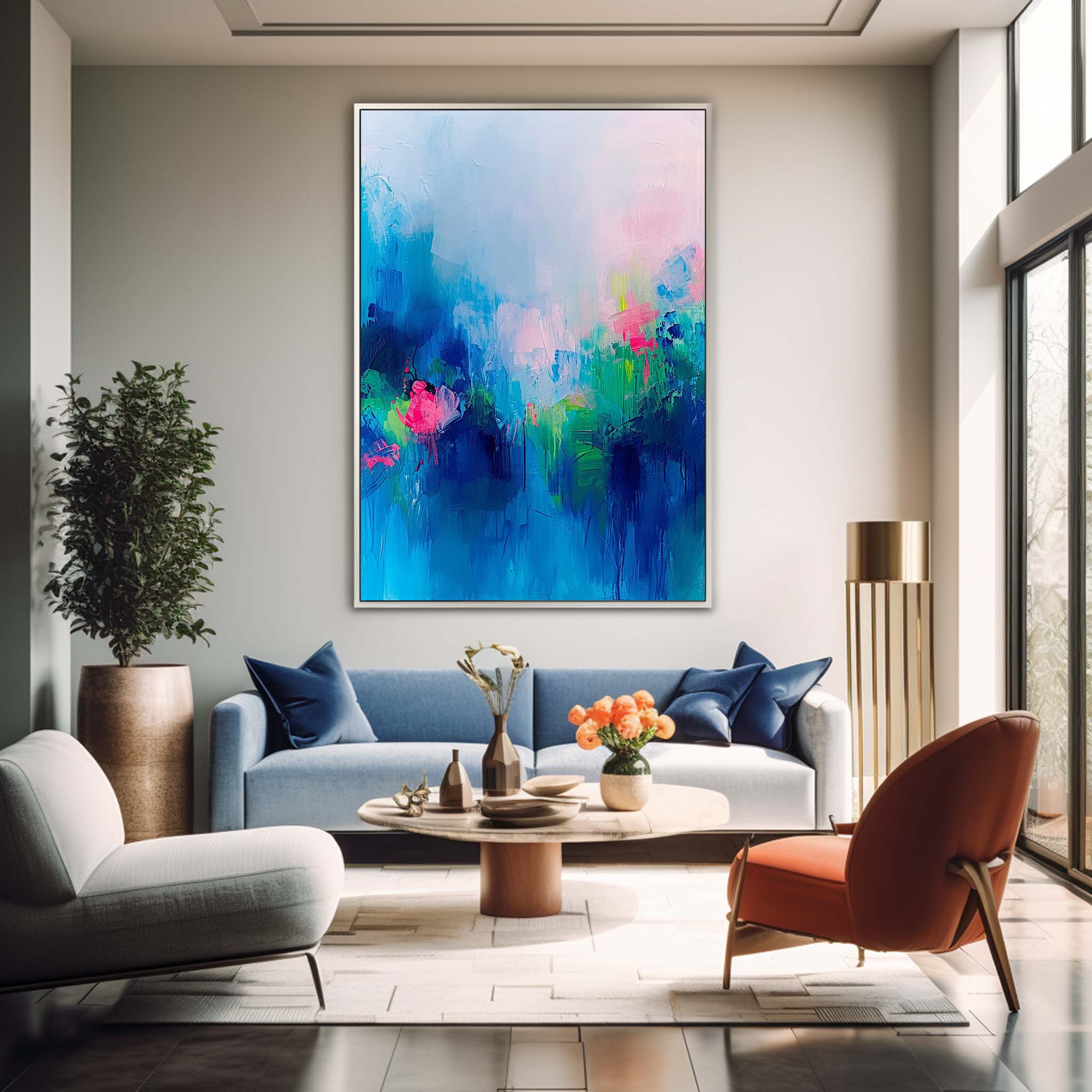 Modern Warm Blue Quality Large Art Famous Abstract Artwork Original Oil Painting On Canvas Home Decor