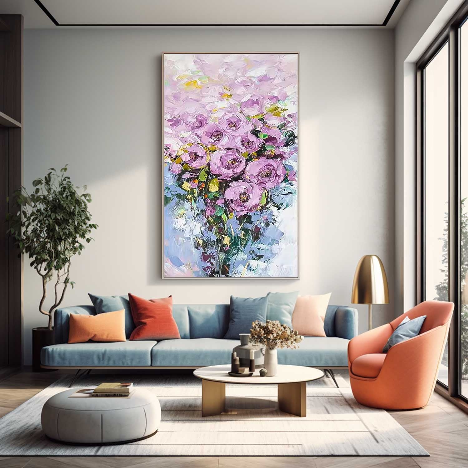 Vibrant Purple Long Version Large Abstract Oil Painting Original Rose Flower Wall Art Painting Home Decor
