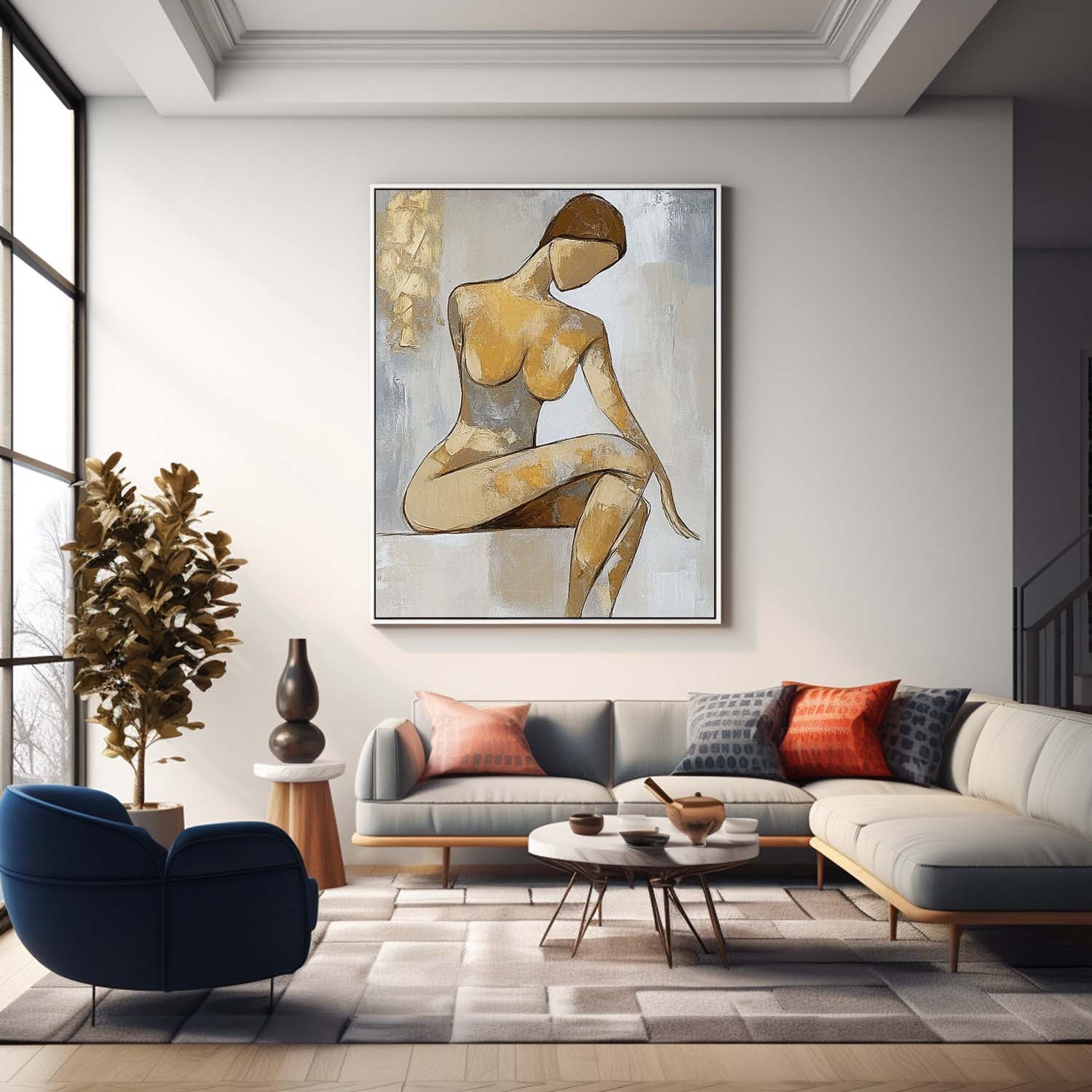 Abstract Lady Artwork Large Character Outline Acrylic Painting Original Contemporary Woman Wall Art Framed