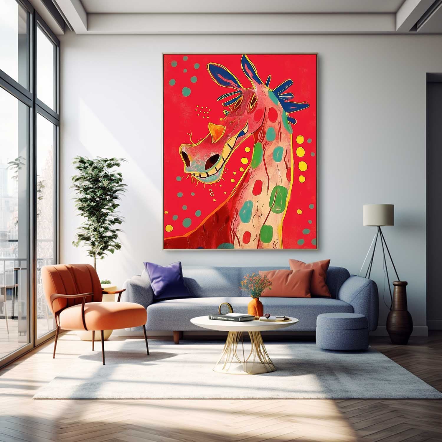Cute Animal Oil Painting Large Horse Acrylic Painting Modern Colorful Abstract Wall Art Children's Room Decor