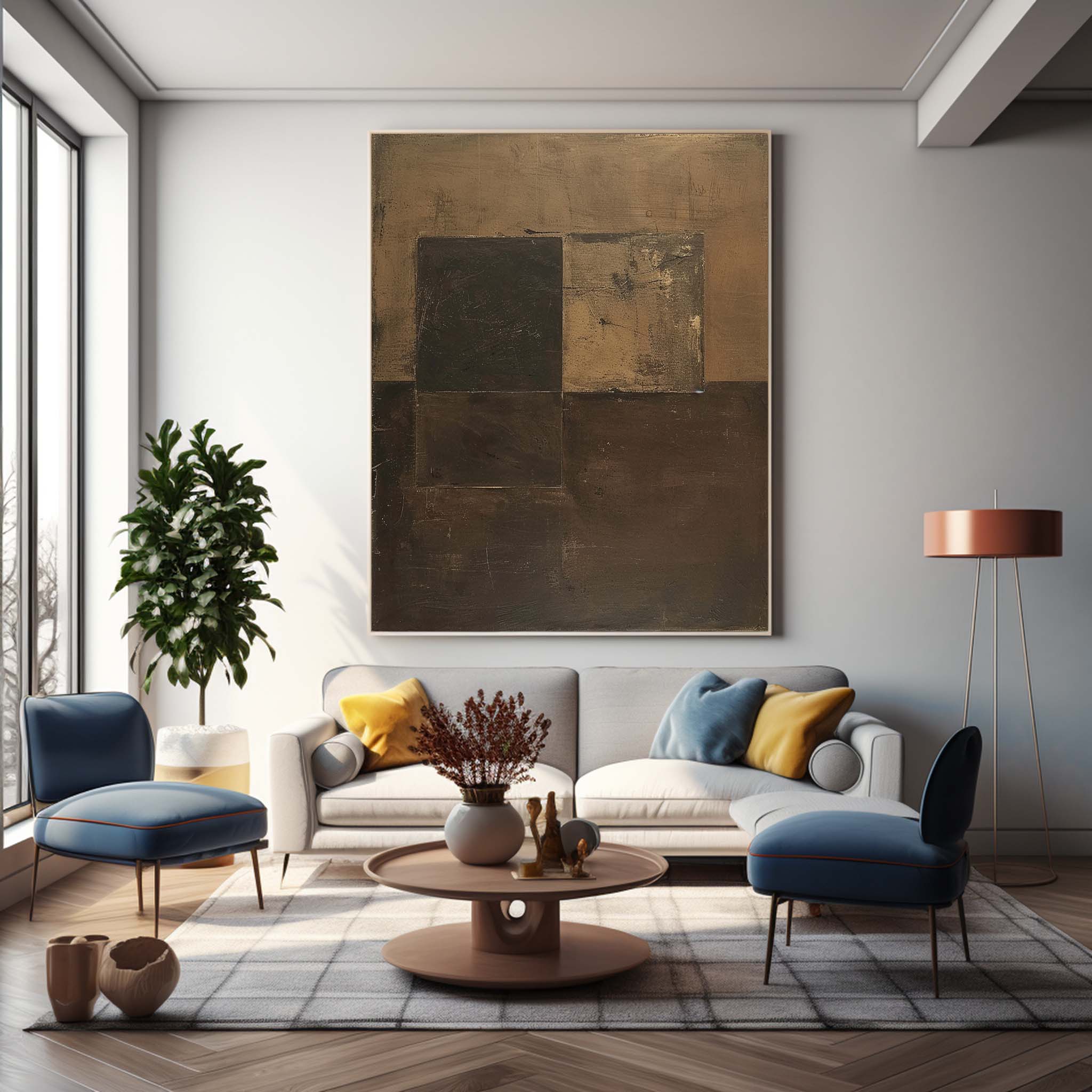 Brown Modern Minimalist  Wall Art Large Original Abstract Oil Painting On Canvas For Living Room