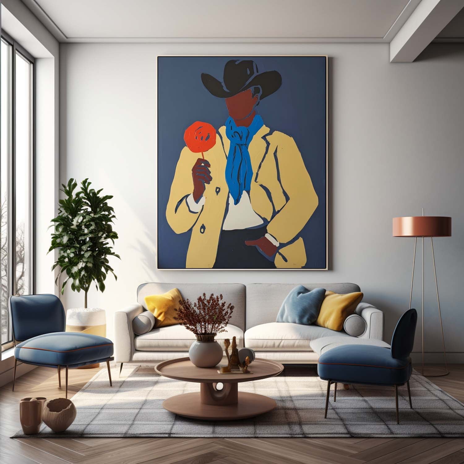 Bold Cowboy Pop Art Vibrant Colors Western Hat Gentleman Modern Wall Decor For Living Room Unique Gift