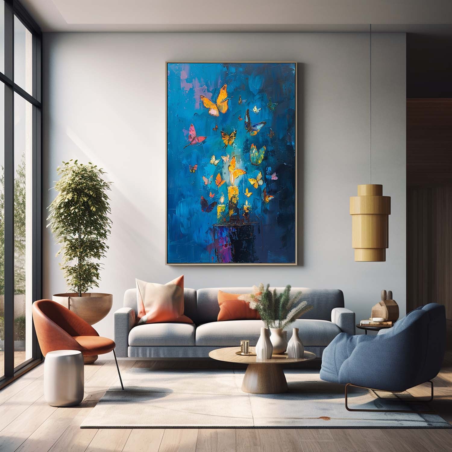 Original Artwork Abstract Still Life Painting Butterfly By Candlelight Acrylic Painting On Canvas For Living Room