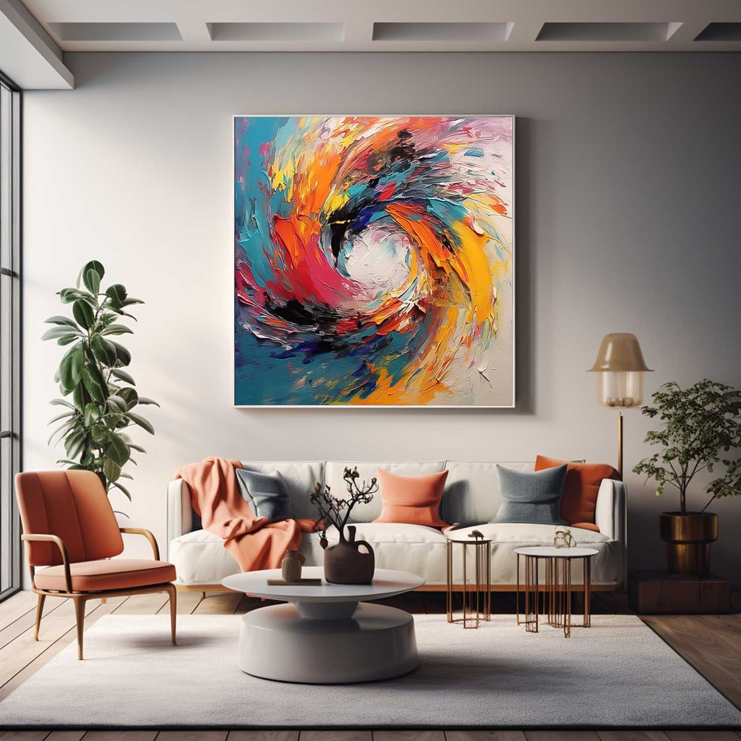 Colorful Vortex Oil Painting Square Texture Abstract Colorful Acrylic Painting On Canvas Large Wall Art