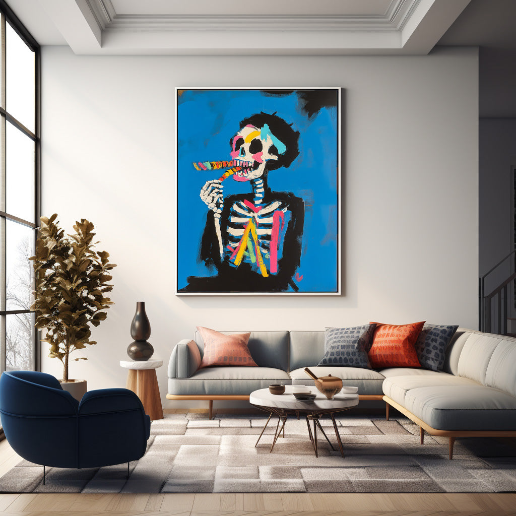 Colorful Original Abstract Wall Art Lovely Skeleton Painting Large Acrylic Painting Framed Unique Home Decor