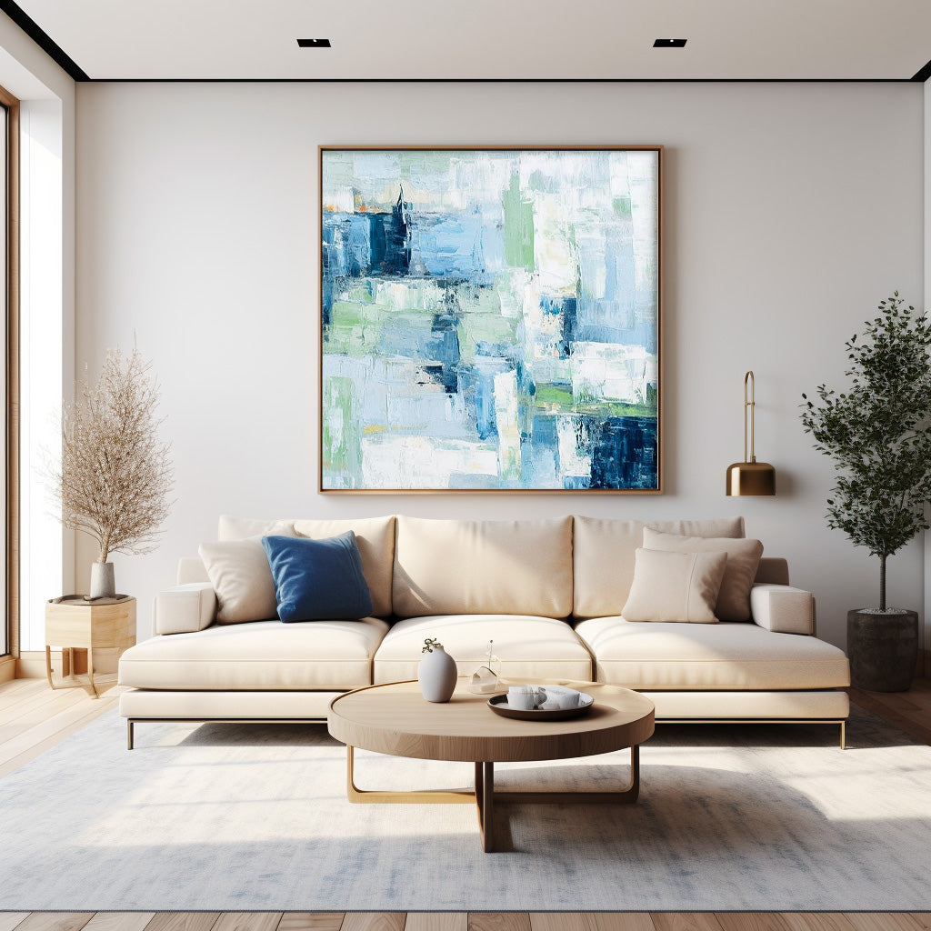 Square Abstract Fine Art Canvas Bright Blue Original Modern hand painted wall art Home Decor