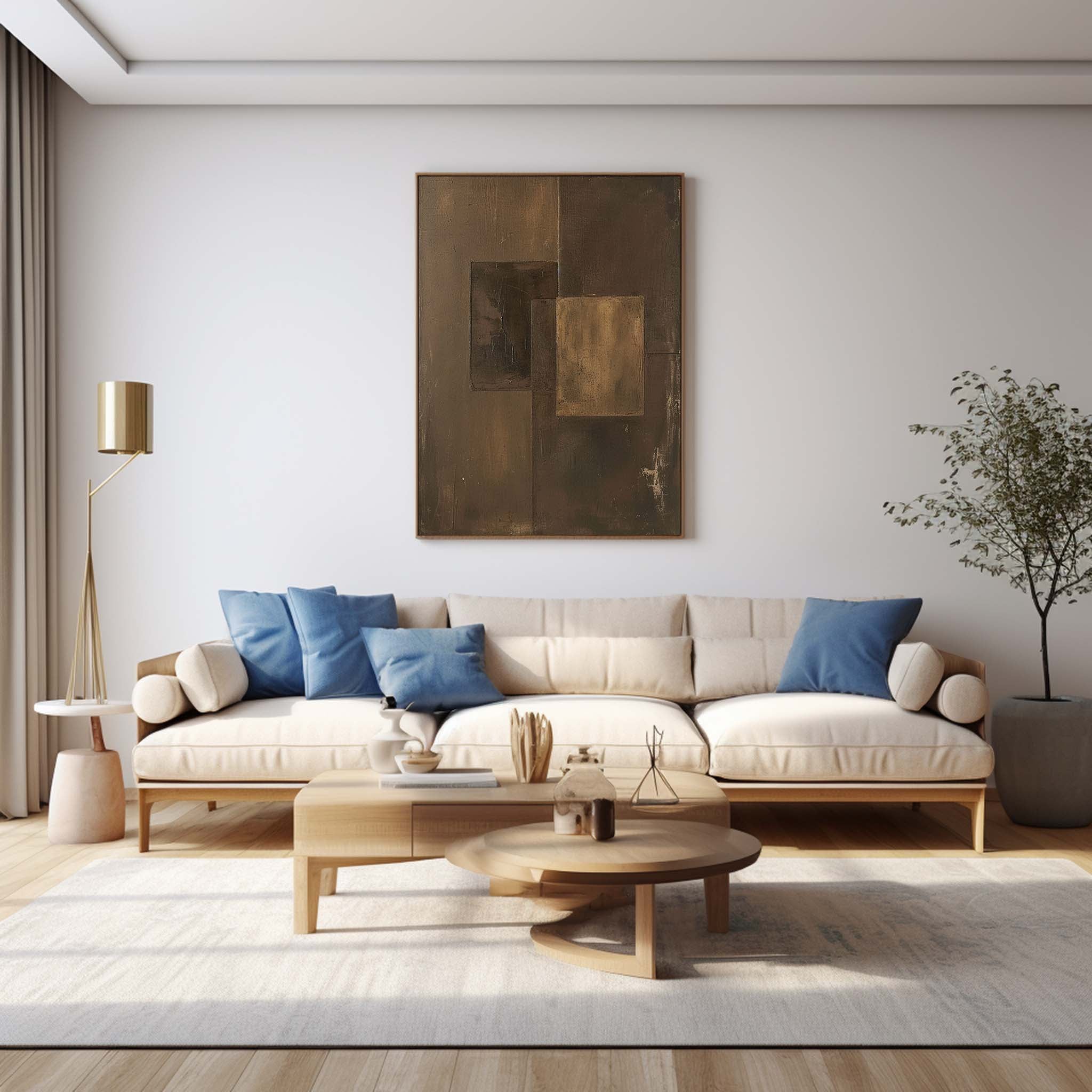 Brown Modern Minimalist  Wall Art Large Original Abstract Oil Painting On Canvas For Living Room