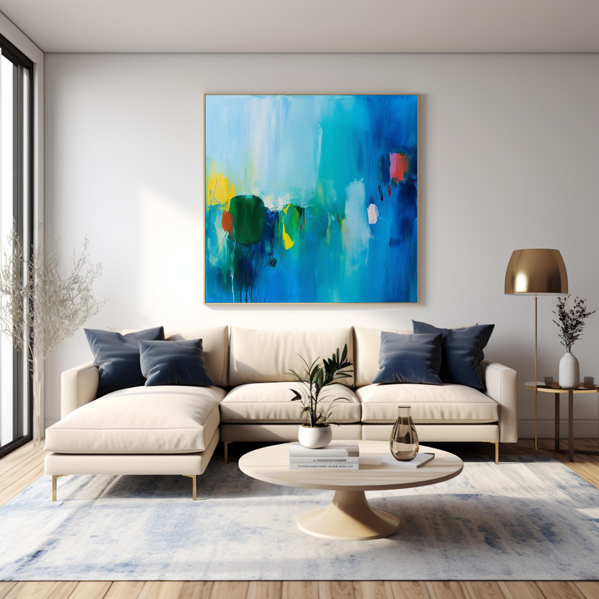 Tiny Canvas Painting Original Wall Art Contemporary New Blue Abstract Painting  Home Decor