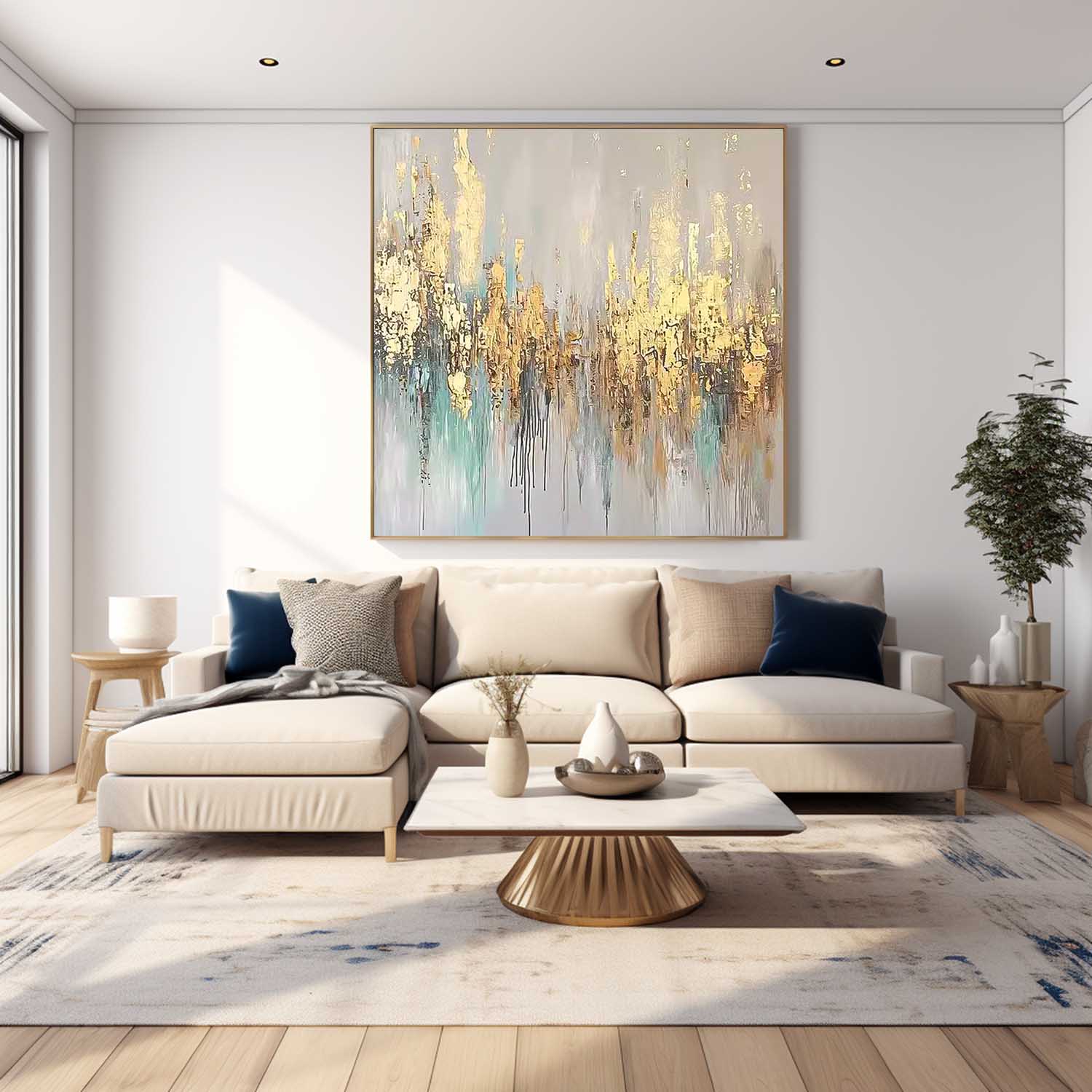 Contemporary Popular Oil Painting Square Texture Abstract Gold Acrylic Painting On Canvas Wall Art