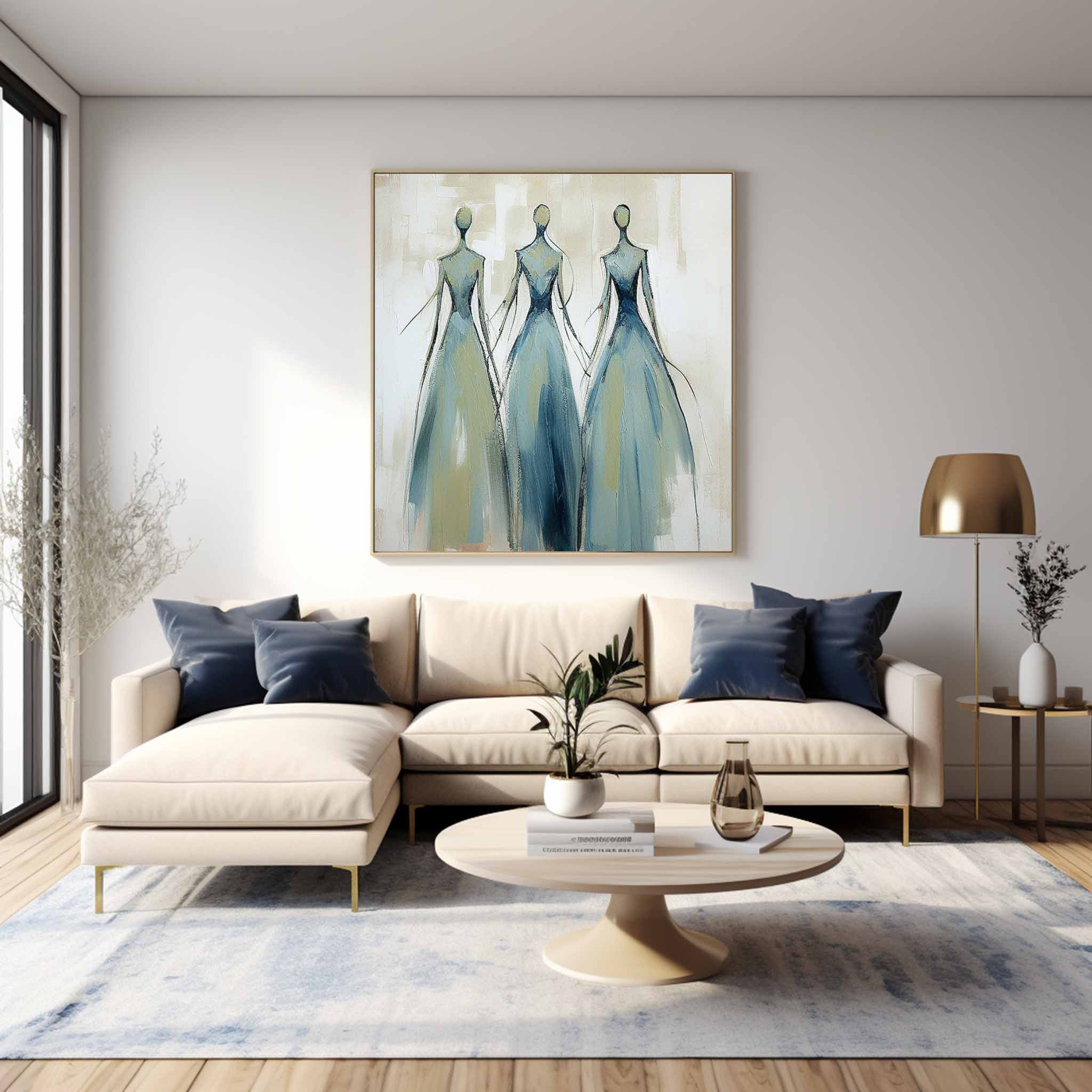 Original Blue Figure Acrylic Painting Canvas Colorful Abstract Wall Art Square Large Portrait Artwork