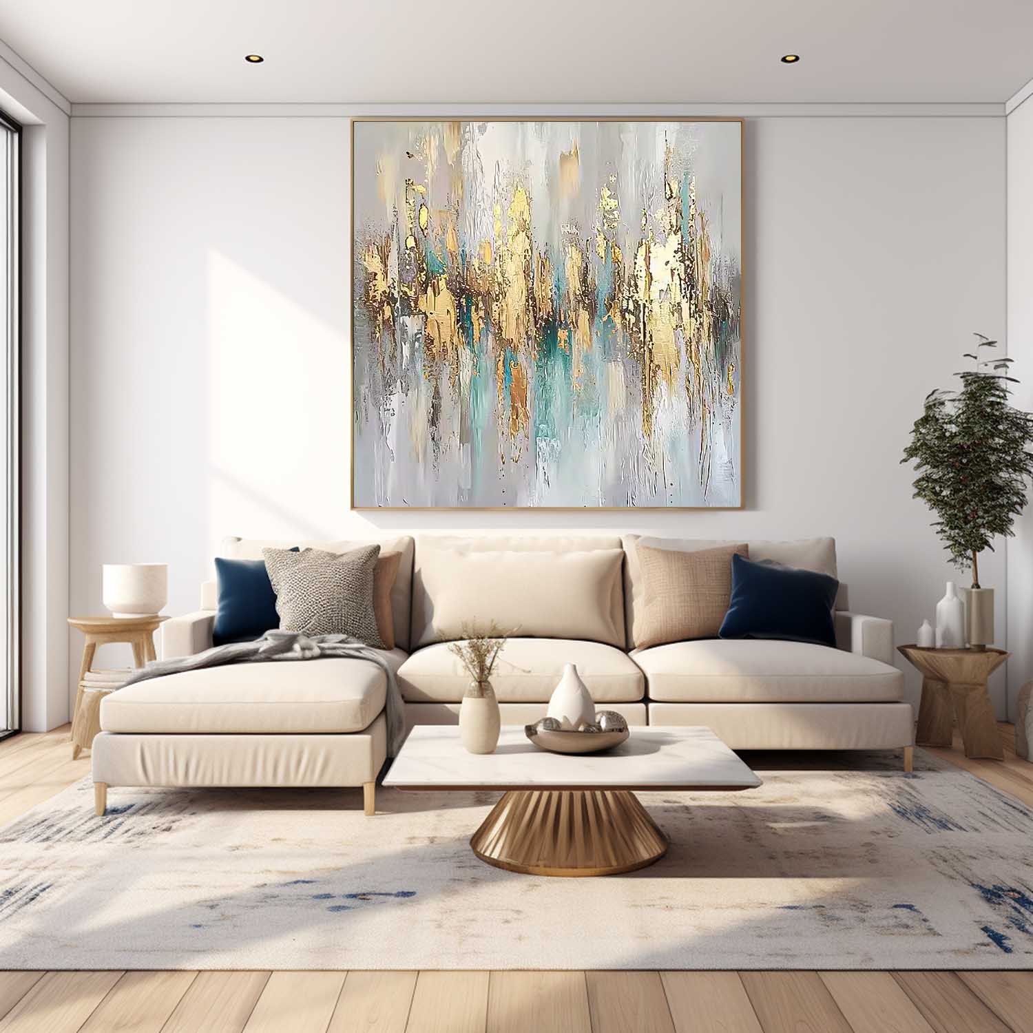 Square Texture Abstract Gold Acrylic Painting On Canvas Contemporary Popular Oil Painting Wall Art