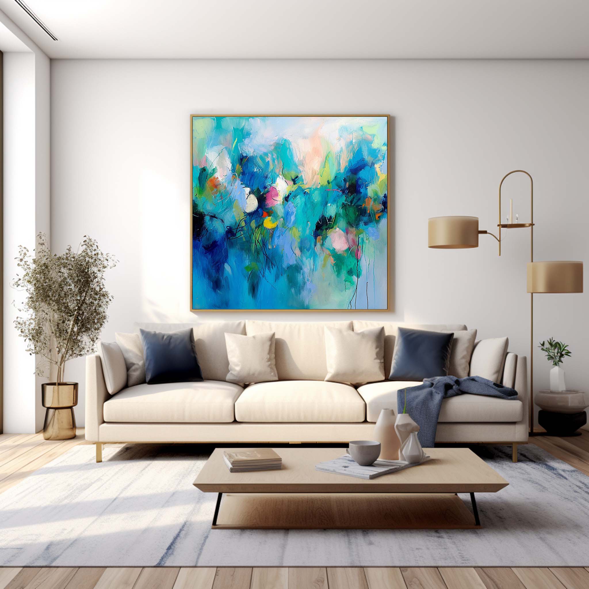 Original Wall Art Contemporary Abstract Oil Painting New Blue Abstract Painting  Home Decor