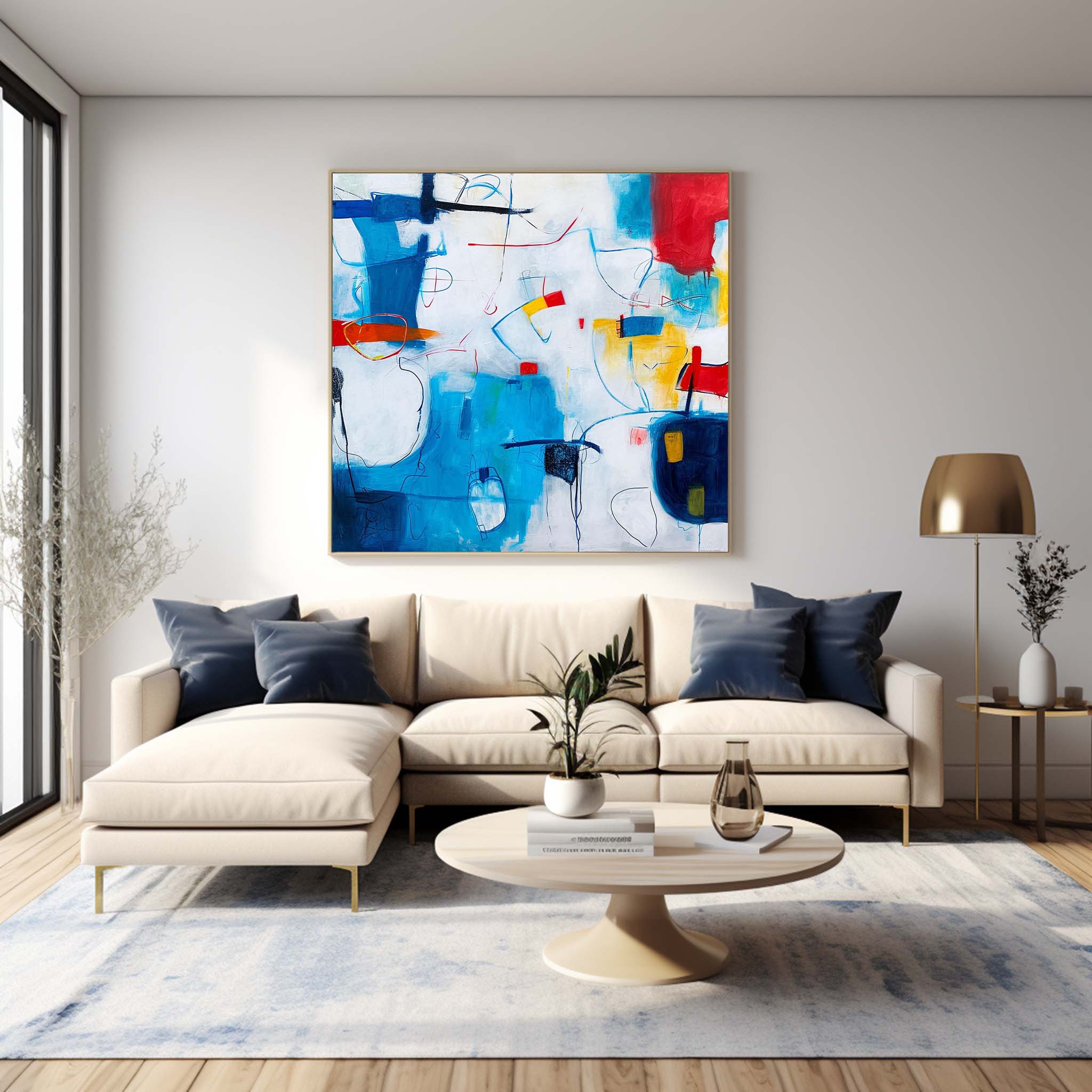 Tiny Graffiti Canvas Painting Original Wall Art Contemporary New Blue Abstract Painting  Home Decor