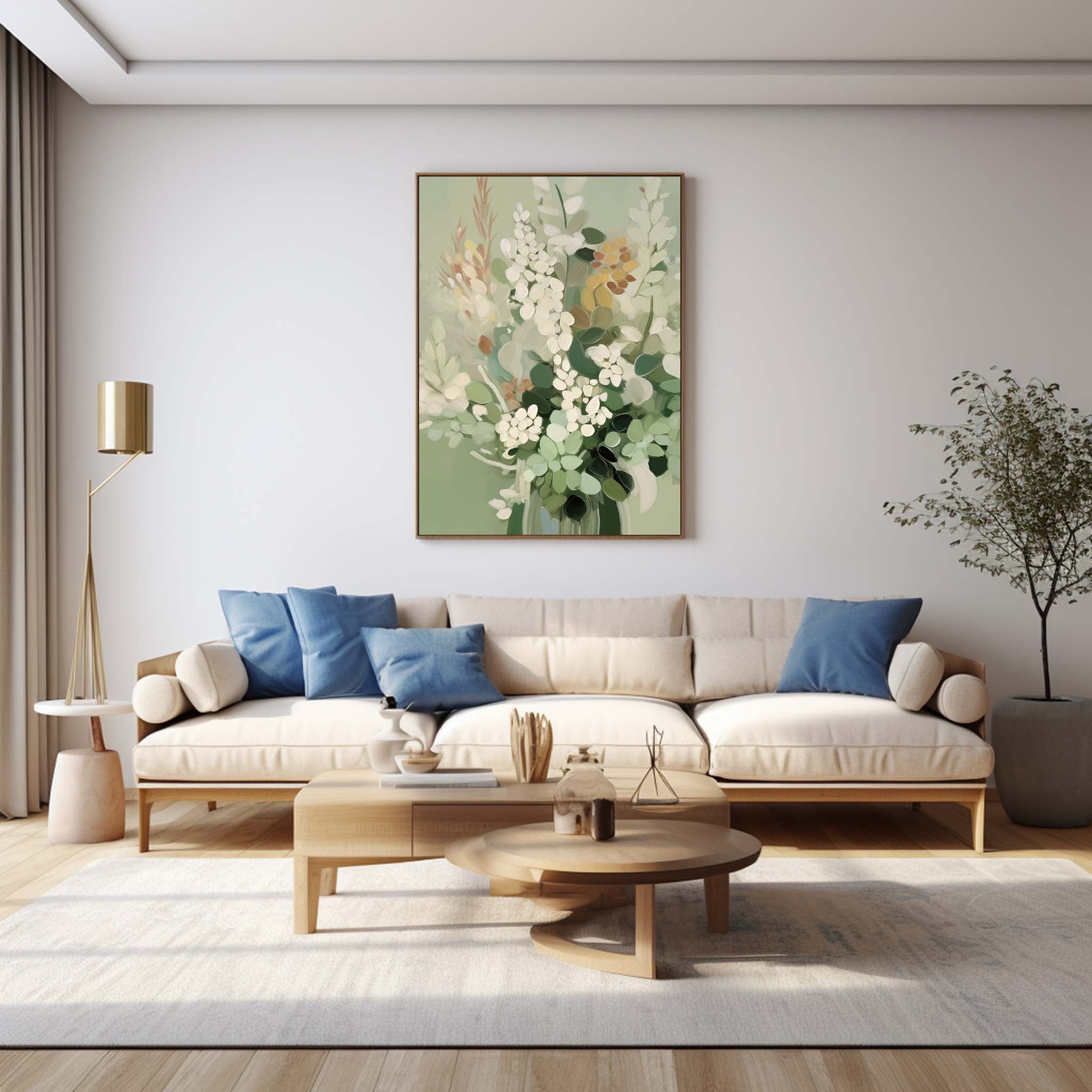 Large Textured Modern Floral Oil Painting On Canvas Home Warm Green Floral Acrylic Painting Original Flower Wall Art Decor