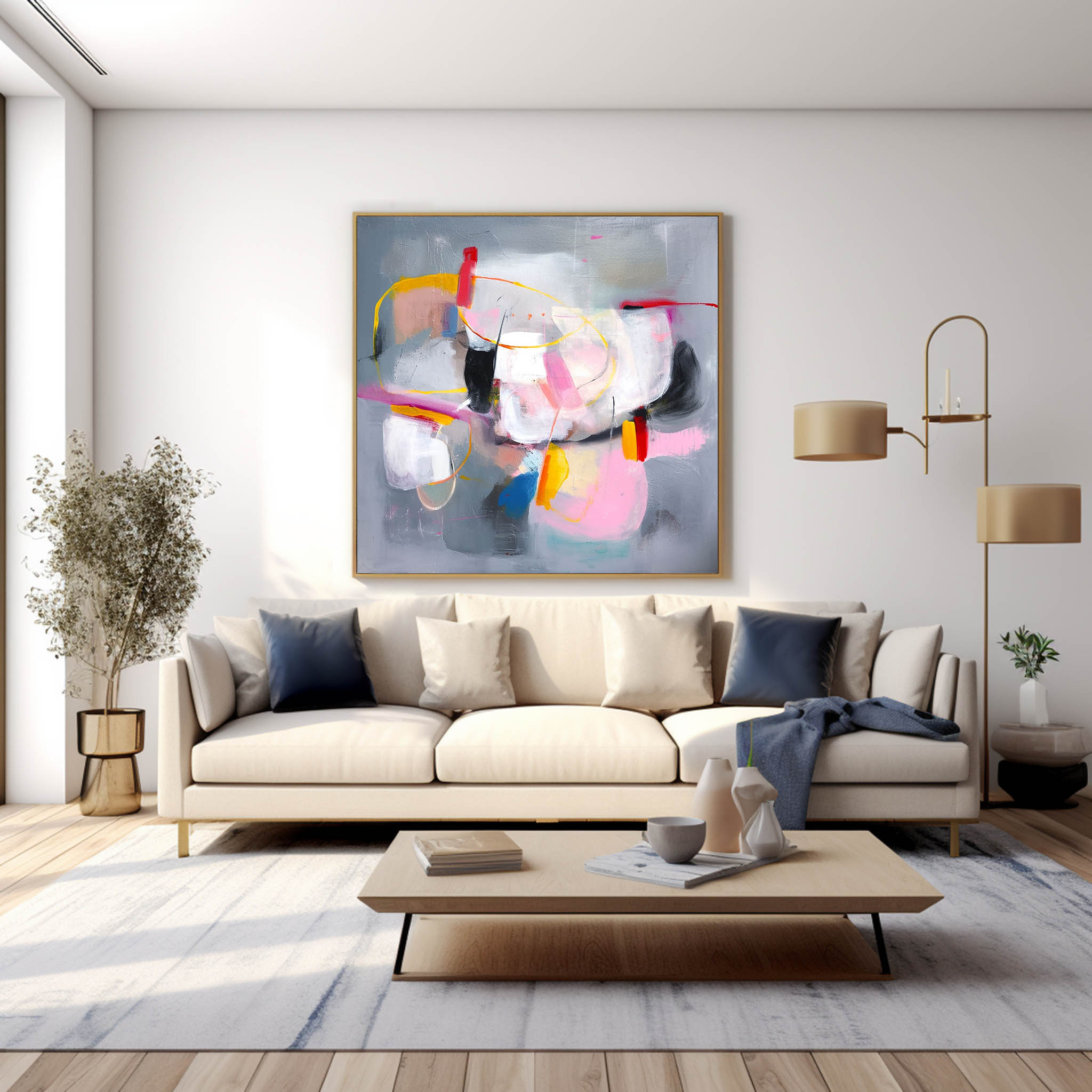 Original Hand Painted Wall Art Square Abstract Fine Art Canvas Contemporary Abstract Art For Sale