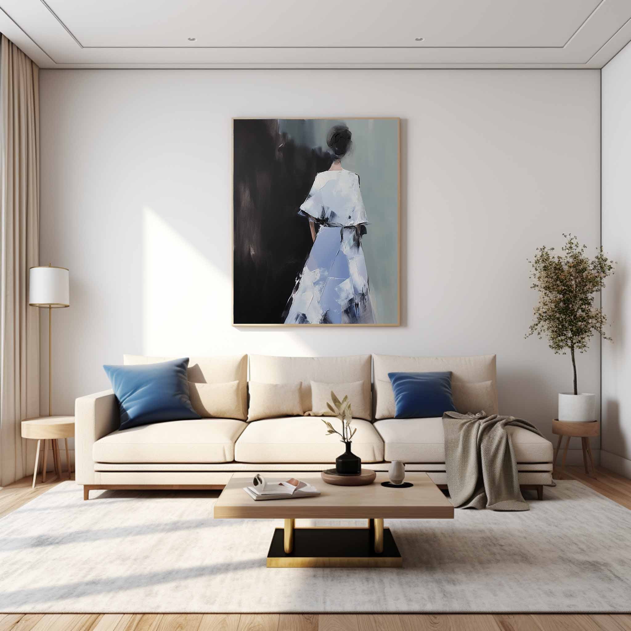 Contour Acrylic Painting Original Abstract Woman's Back Wall Art Minimalism Character Outline Painting Framed