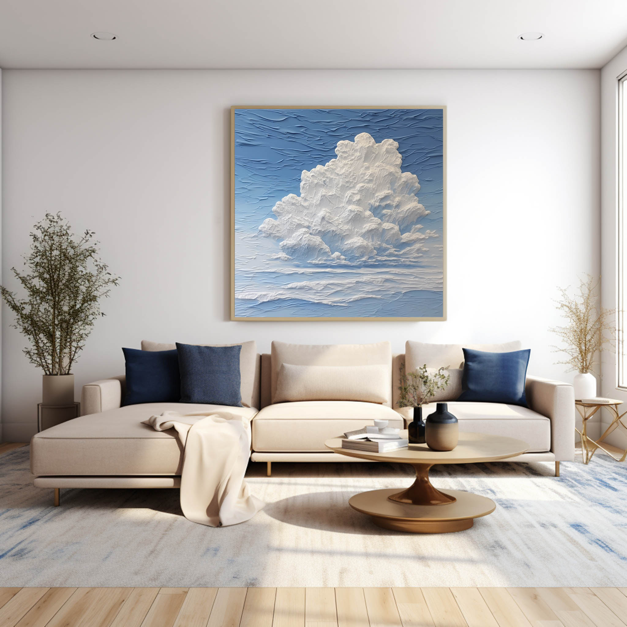 Large Wall Art Modern Sky White Clouds Oil Painting Abstract Texture Acrylic Painting Home Decoration