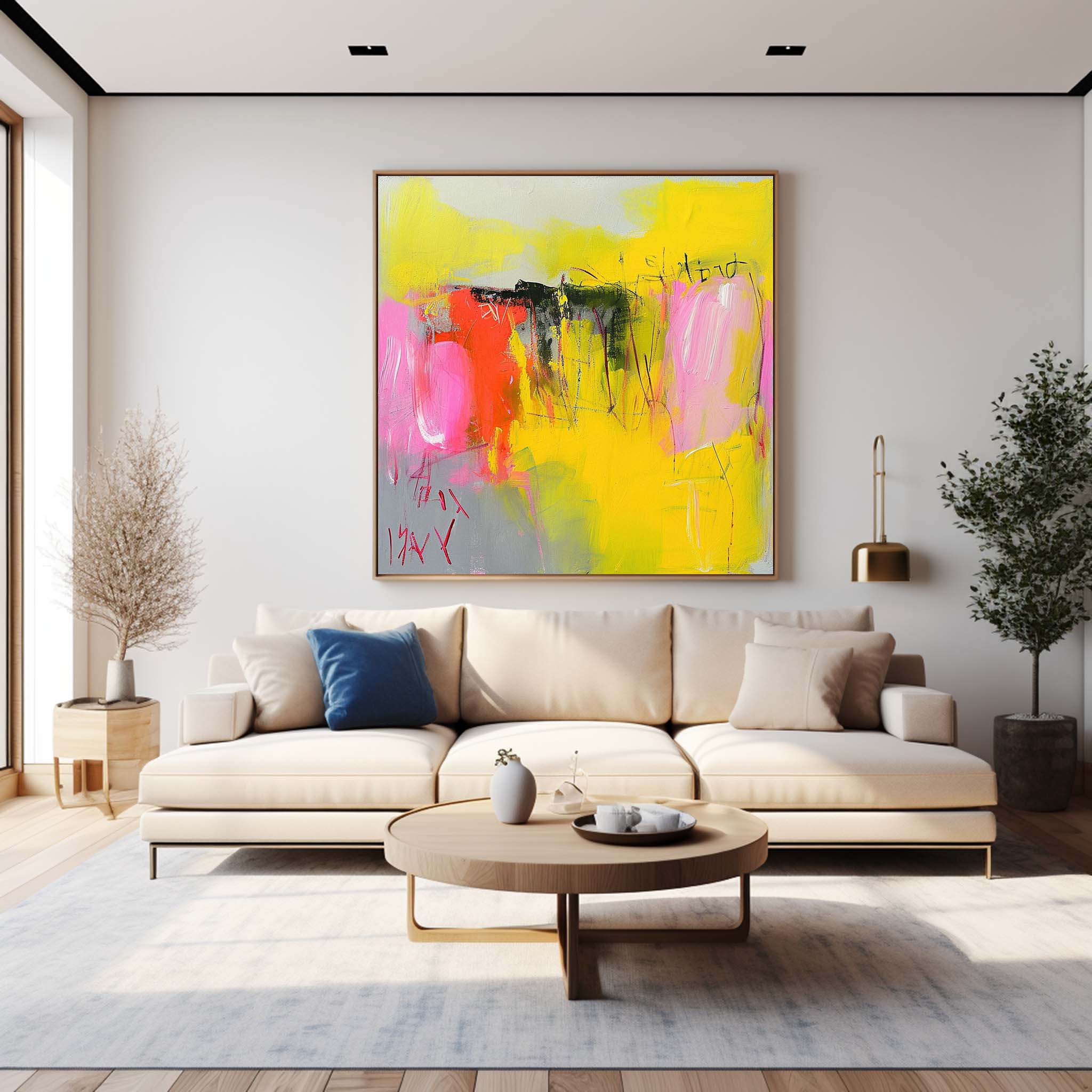 New Abstract Painting Yellow Original Hand Painted Wall Art Contemporary Abstract Art For Sale