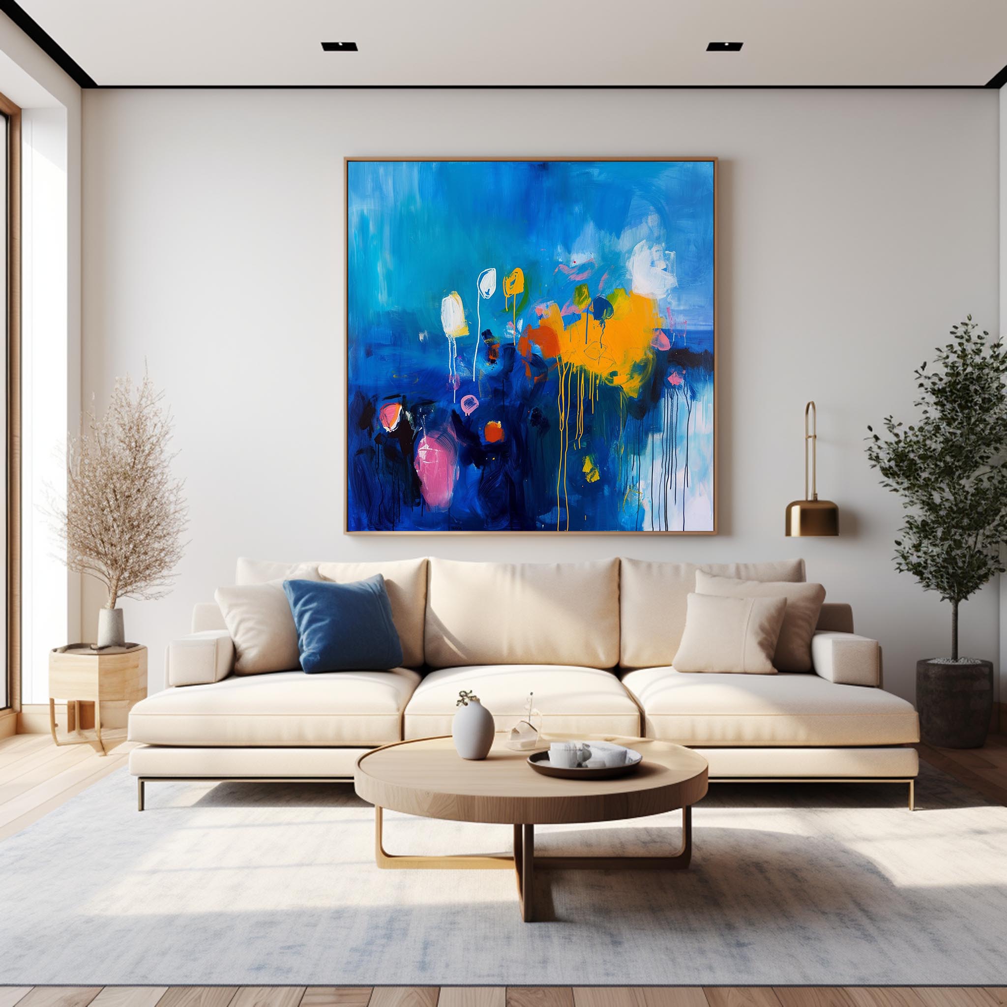Square Abstract Texture Oil Painting Bright Blue Large Acrylic Painting On Canvas Original Modern Wall Art Home Decor