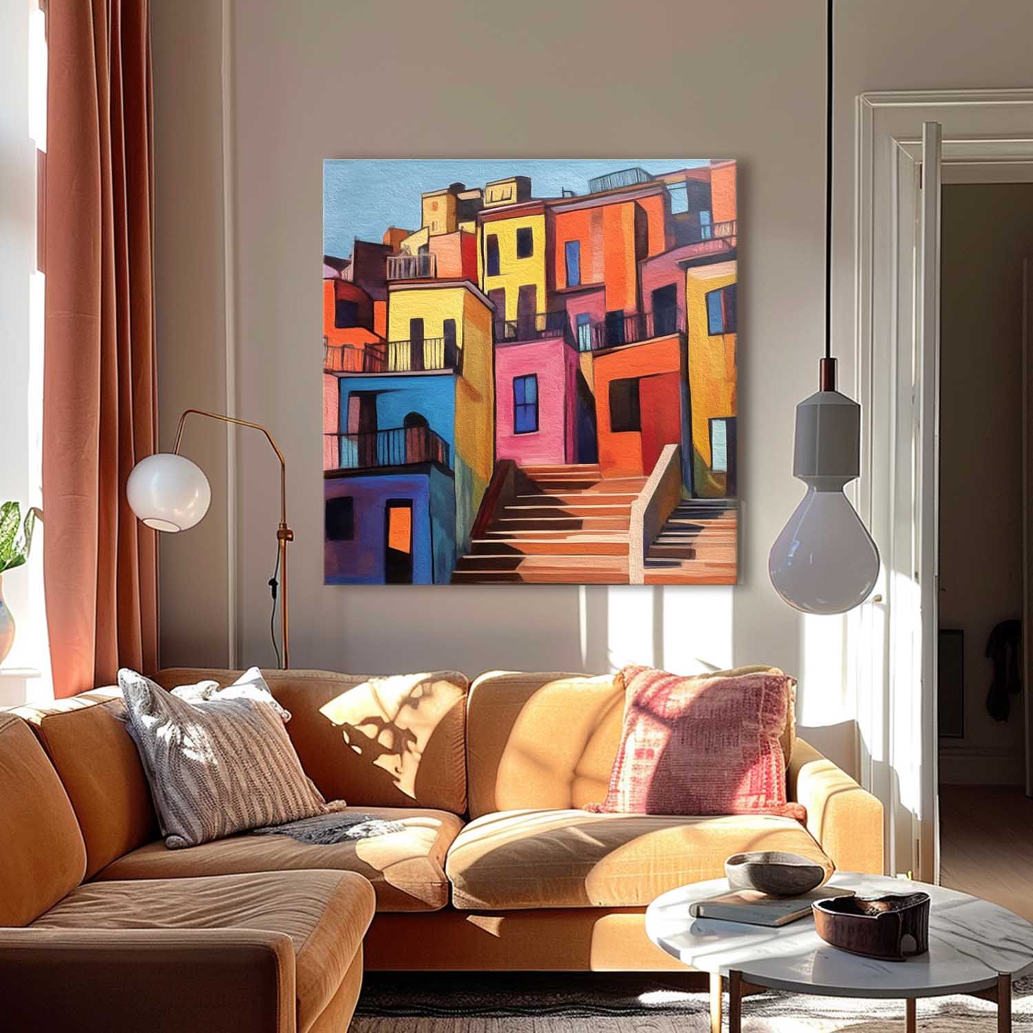 Modern Colorful House Oil Painting Large Acrylic painting Original Architecture Wall Art Home Decor