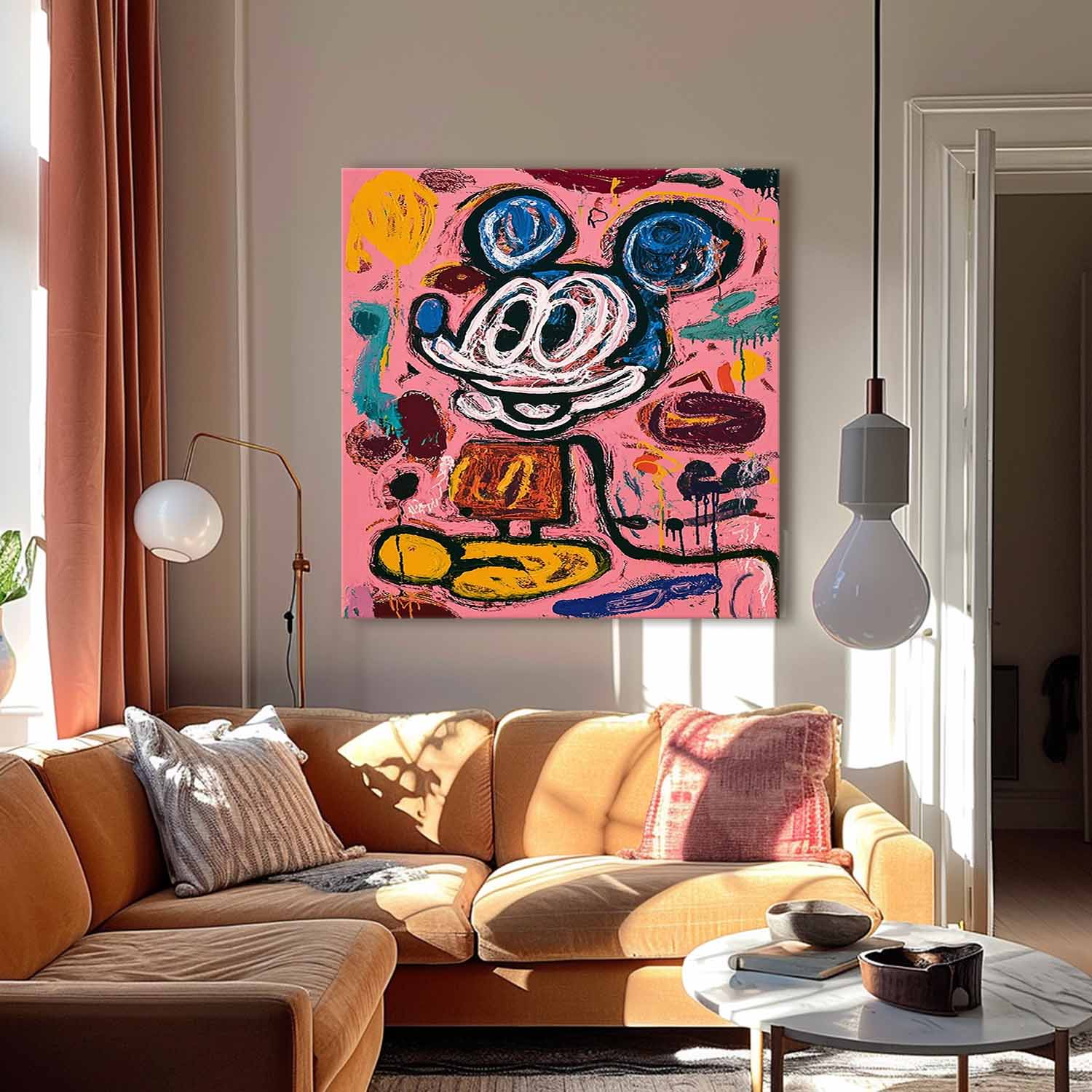 Pink Original Features Artwork Abstract Mickey Painting Canvas Large Graffiti Cartoon Figure Wall Art