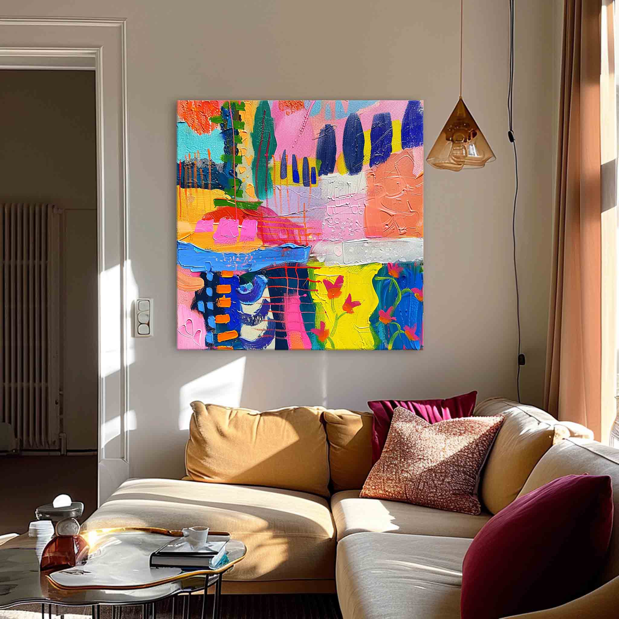 Modern Textured Artwork Colorful Original Square Canvas Wall Art Large Graffiti Abstract Oil Painting