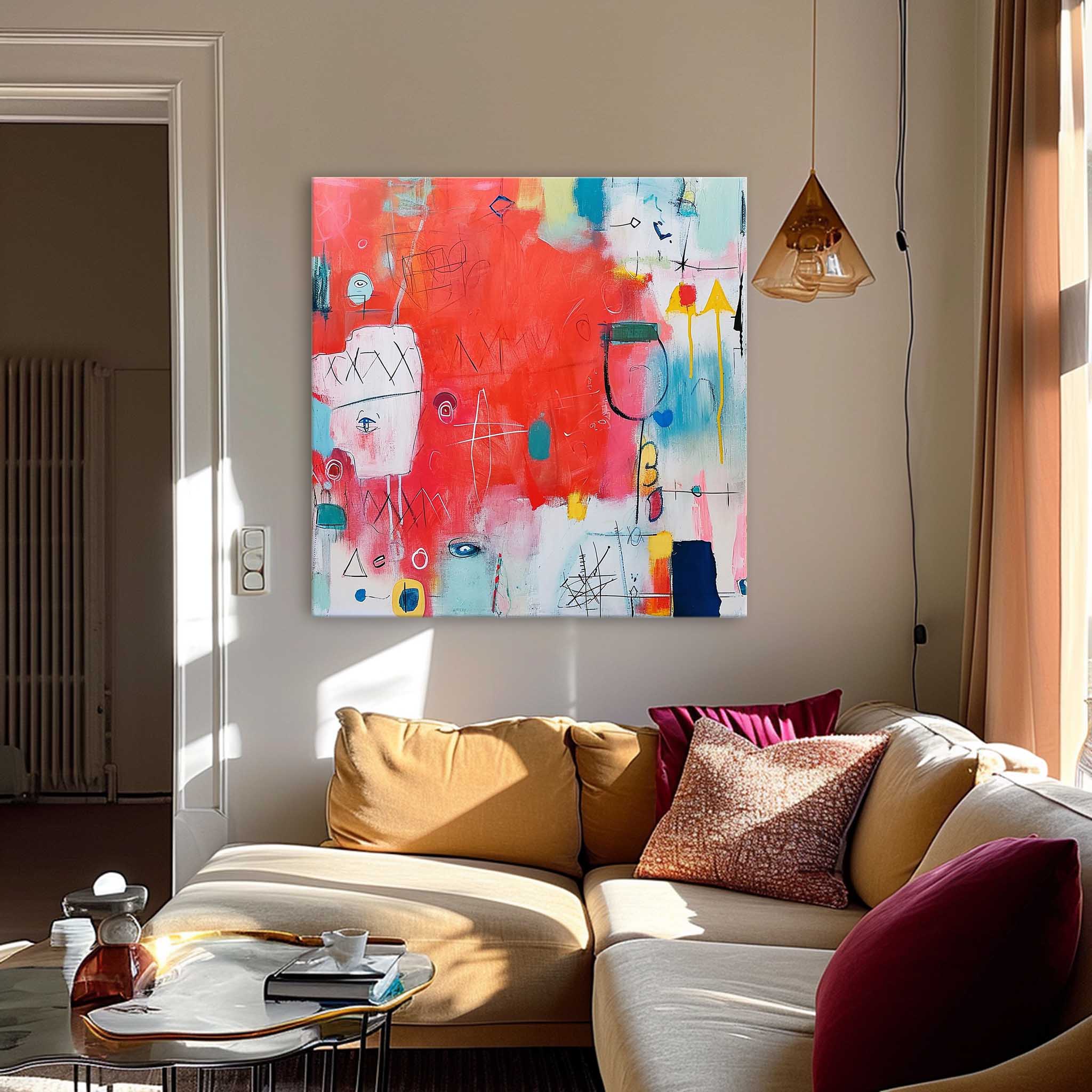 Red Abstract Canvas Art Framed Extra Large Bright Contemporary Art For Living Room