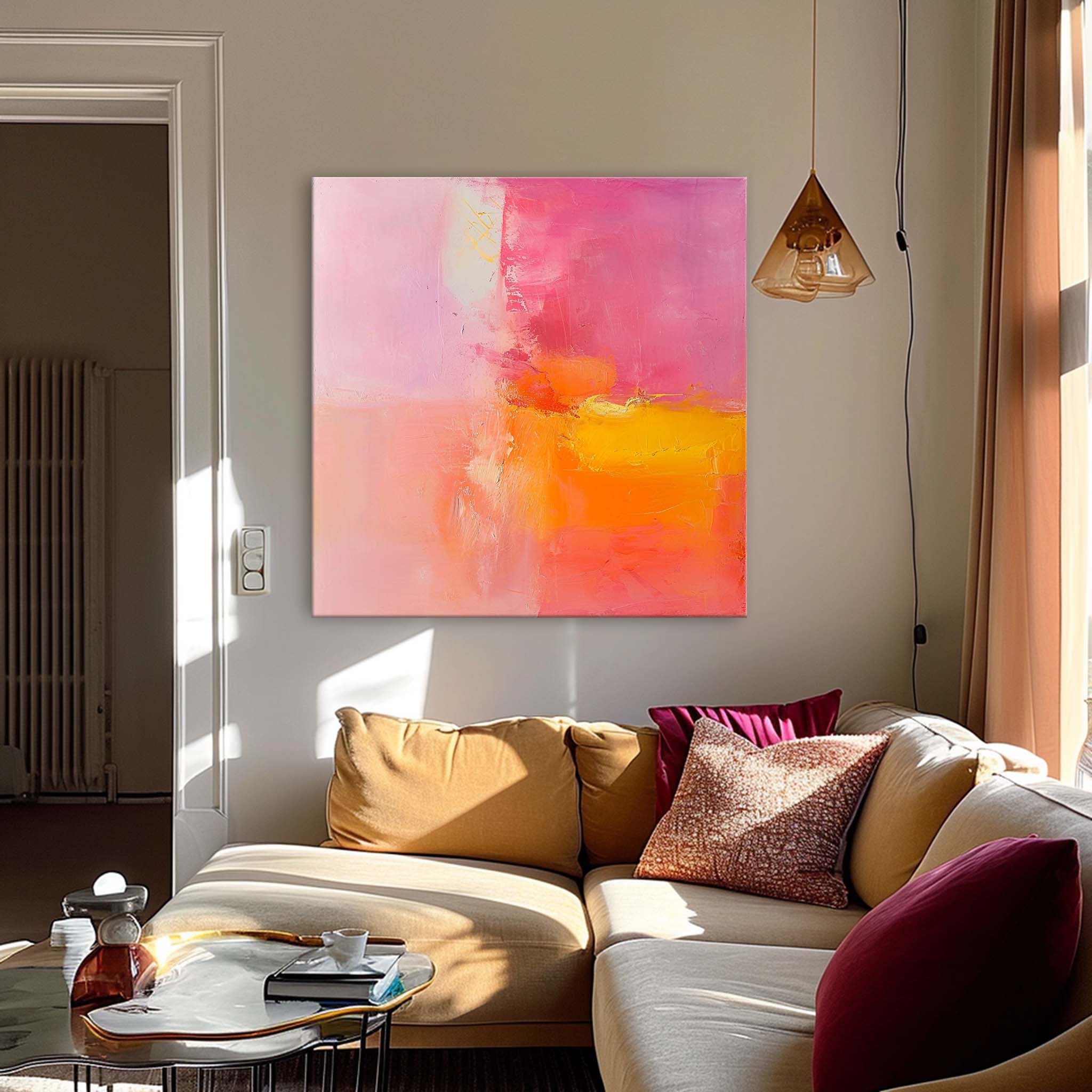 Framed Abstract Wall Art Original Abstract Painting For Sale Pink And Yellow Painting Canvas For Living Room
