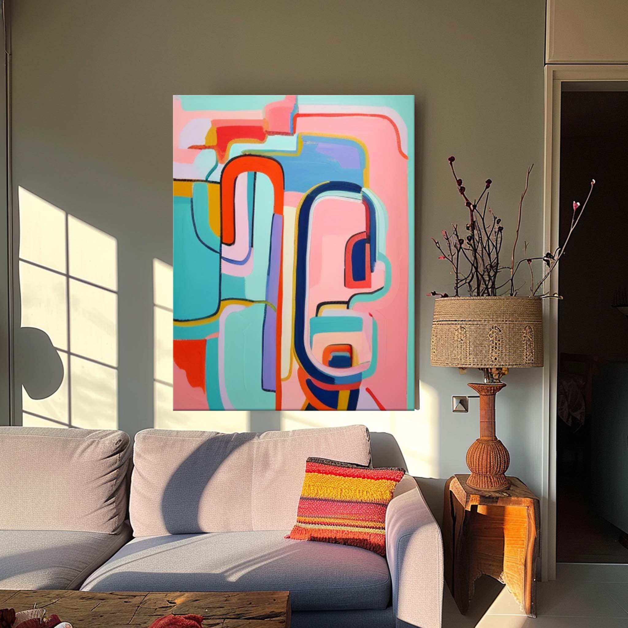 Extra Large Canvas Art Pink Line Original Abstract Oil Painting Modern Wall Art For Living Room