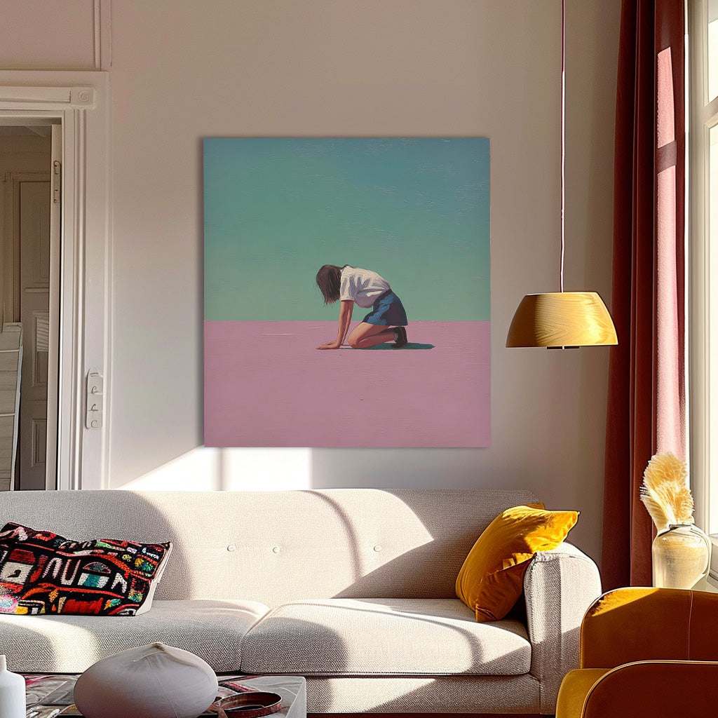 Abstract Warm atmosphere Art Minimalist Girl Painting Original Pink And Green Wall Art For Living Room