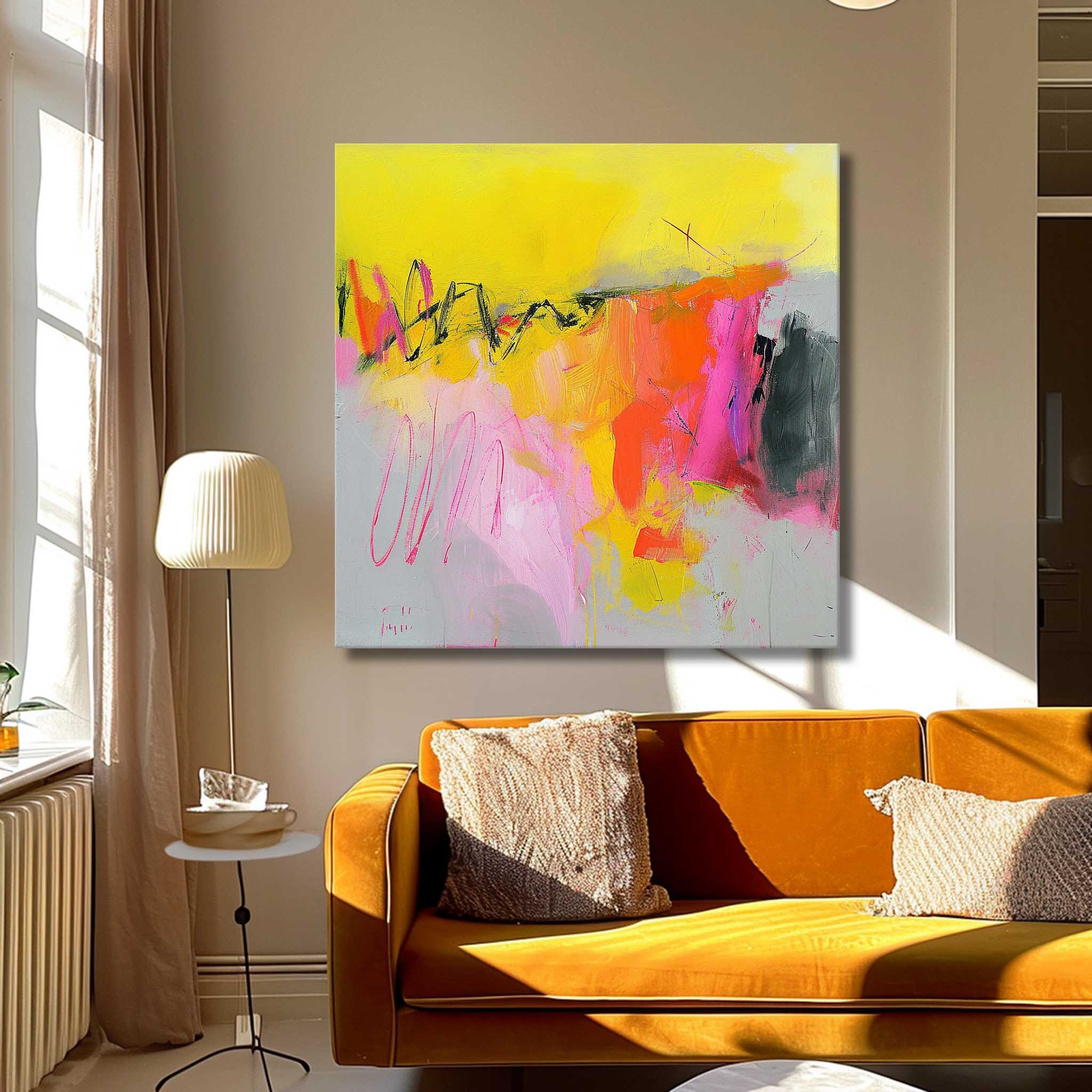 Bright Acrylic Painting Abstract Artwork Framed Abstract Expressionist Paintings For Sale